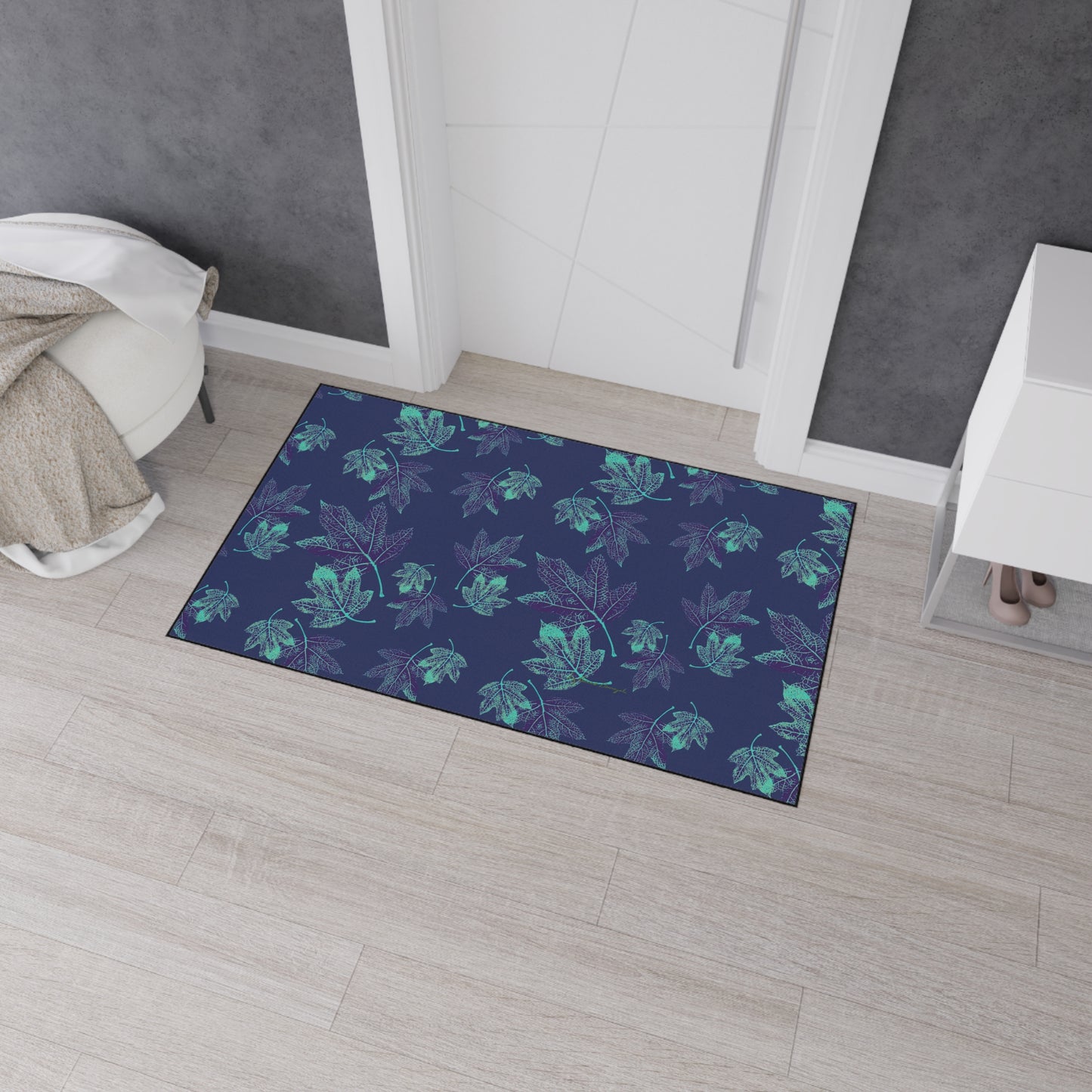 Nature-Inspired Heavy Duty Floor Mat Featuring Oak Leaf Hydranga© in Teal. Durable, Leaves Pattern, Indoor/Outdoor, Holiday & Gift Idea, Home Decor, Kitchen, Entryway