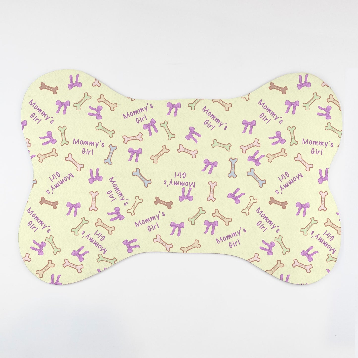Mommy's Girl Bones and Bows© Soft Yellow Pet Mat – Bone Shape