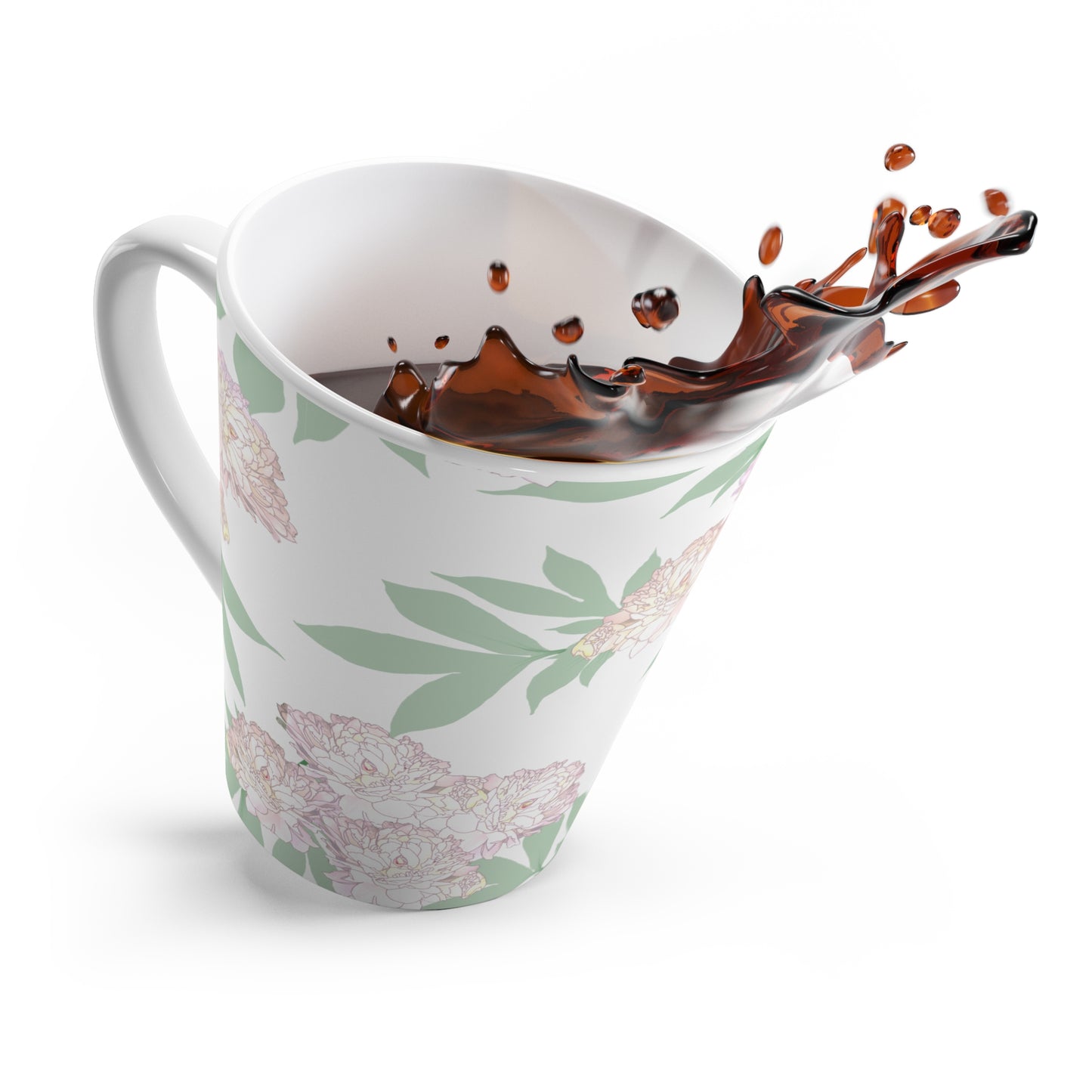 Latte Mug, Rachel's Peonies© White