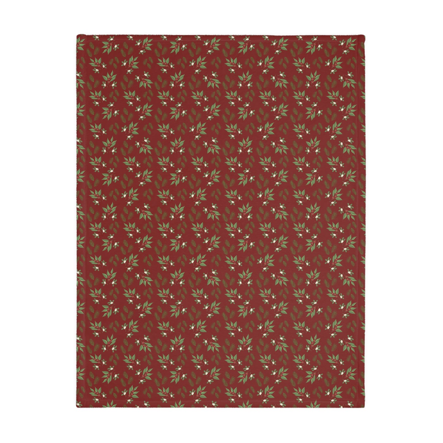Velveteen Microfiber Blanket (Two-sided print) - Mistletoe, Berries and Sprigs, Cranberry