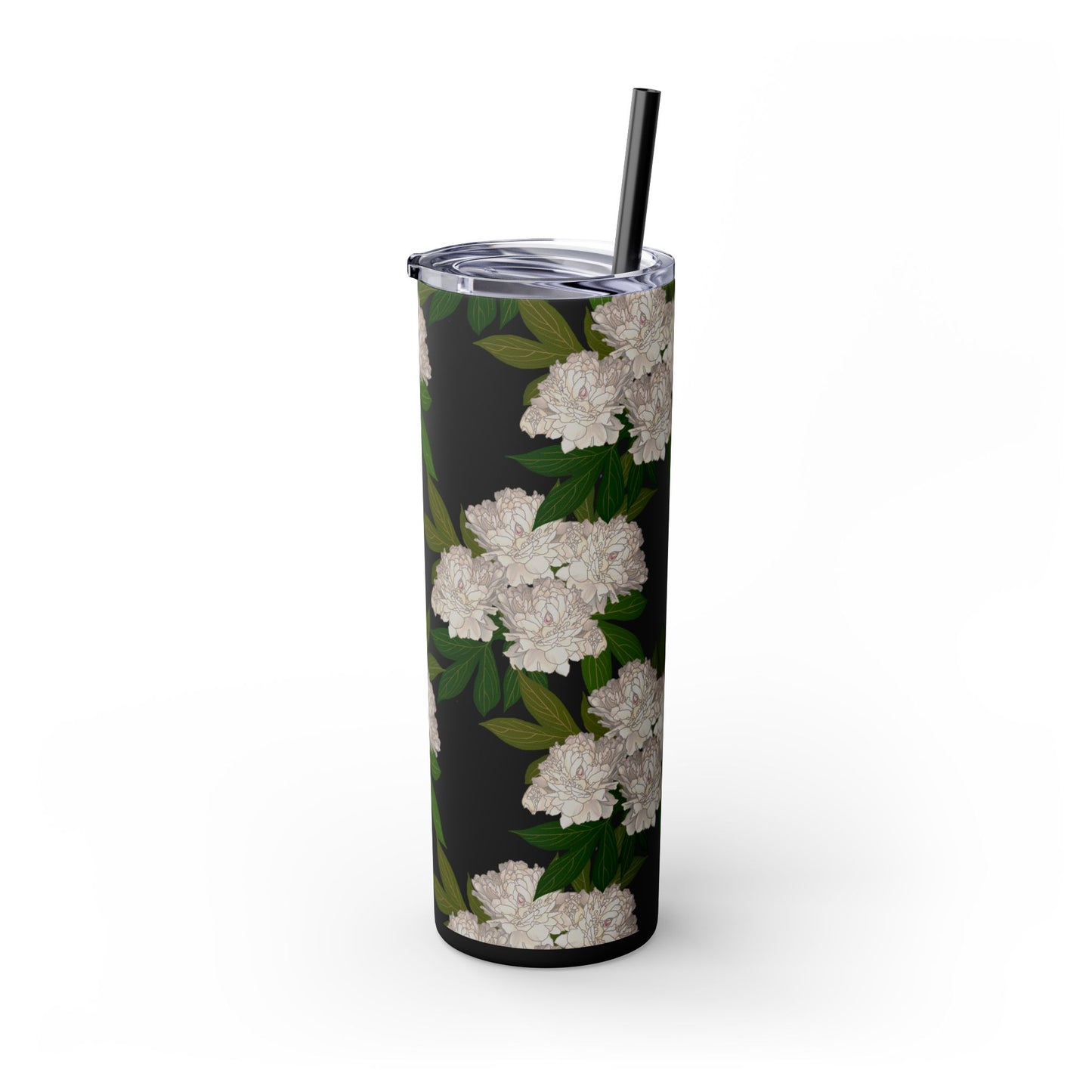 Floral Skinny Tumbler with Straw, 20oz featuring Rachel's Peonies© in a variety of colors and finishes. Easy to Hold Skinny Tumbler, Elegant Drinkware for Home, Office, Wedding, Gifts, and Daily Use