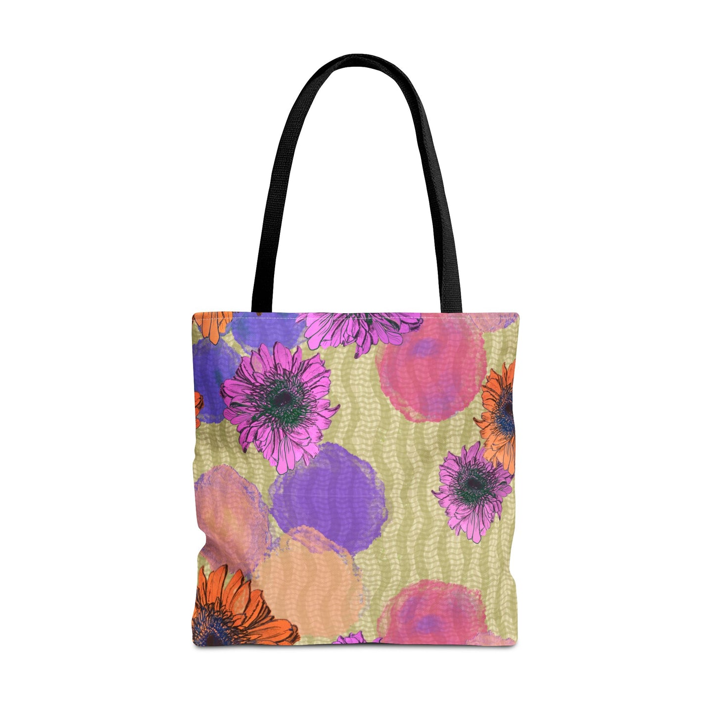 Floral Watercolor Tote Bag — Colorful Sunflower & Paint-Blob All-Over Print
