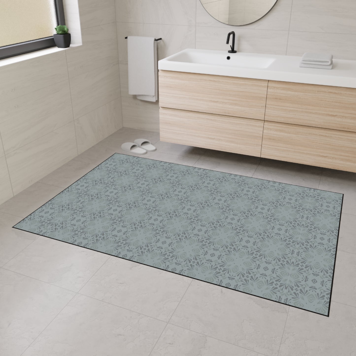 Elegant Heavy Duty Floor Mat Frond Splash Mini© Slate, for Home, Office Rug, Non-Slip Entryway Mat, Modern Kitchen Decor, Durable Area Rug