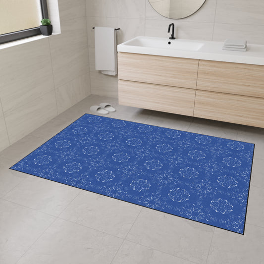 Elegant Heavy Duty Floor Mat for Home & Office, Featuring Batik Scatter© in Blue. Durable Area Mat, Non-Slip Rug for Entrances, Kitchen, and Patio, Perfect Gift for New Home