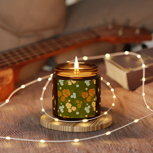 Aromatic Scented Soy Candle - Eco-Friendly Home Decor, Featuring Textured Floral© in Emerald for Autumn. Aromatherapy Gift, Rustic Wedding Favor, Cozy Home Essential, Eco-Friendly Candle