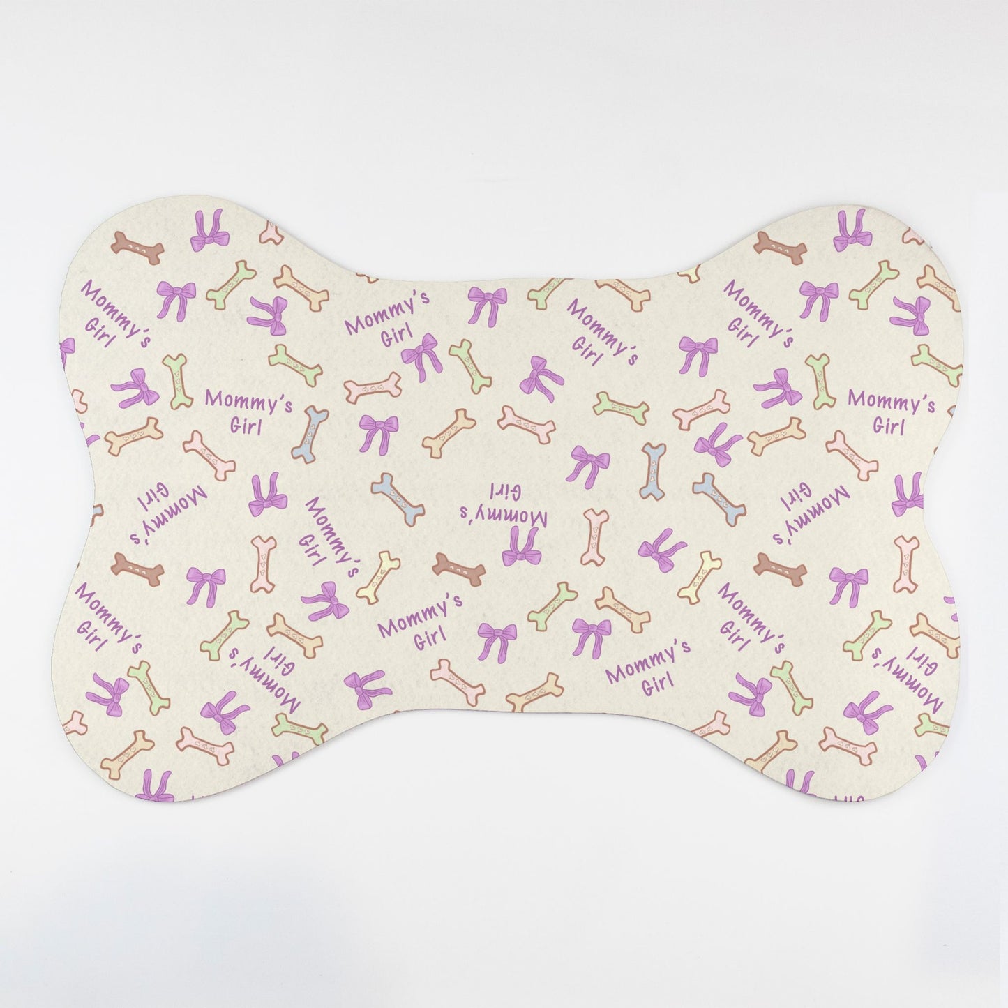 Mommy's Girl Bones and Bows© Beige Pet Mat – Bone Shape