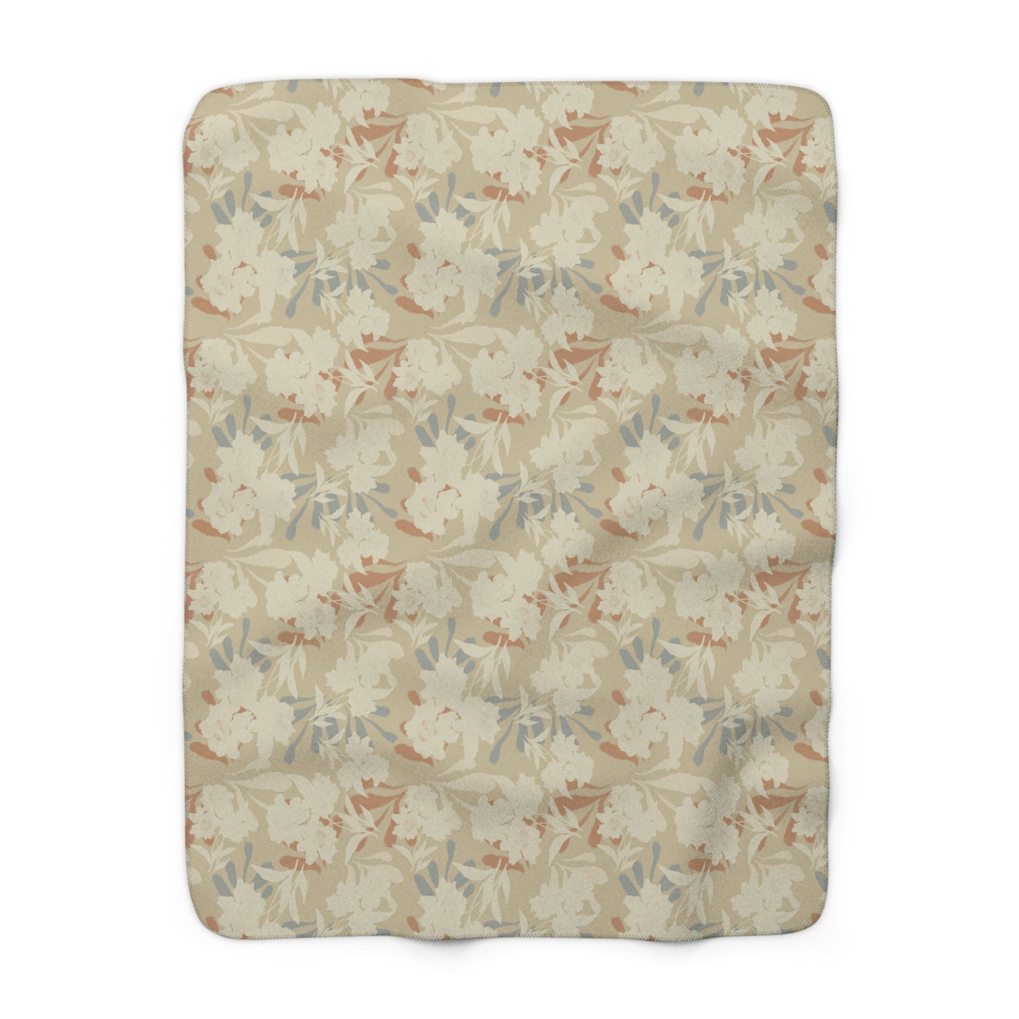 Cozy Floral Sherpa Fleece Blanket featuring Elaine© Soft Neutral Floral Print with Painterly Brushstrokes in Cream, Dusty Blue & Terracotta Accents