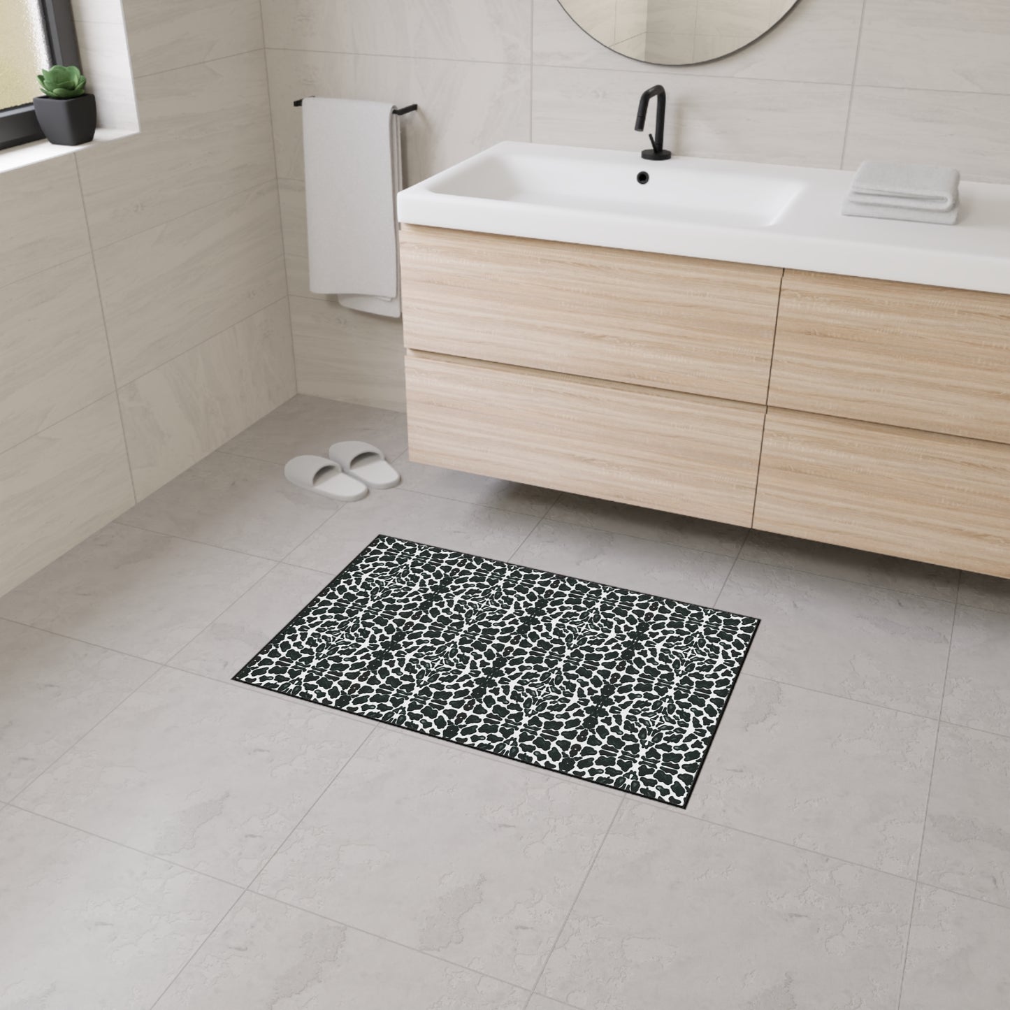 Elegant Heavy Duty Floor Mat | Animal Print Black and White Home Decor, Non-Slip Kitchen Rug, Bathroom Floor Covering, Indoor/Outdoor Use