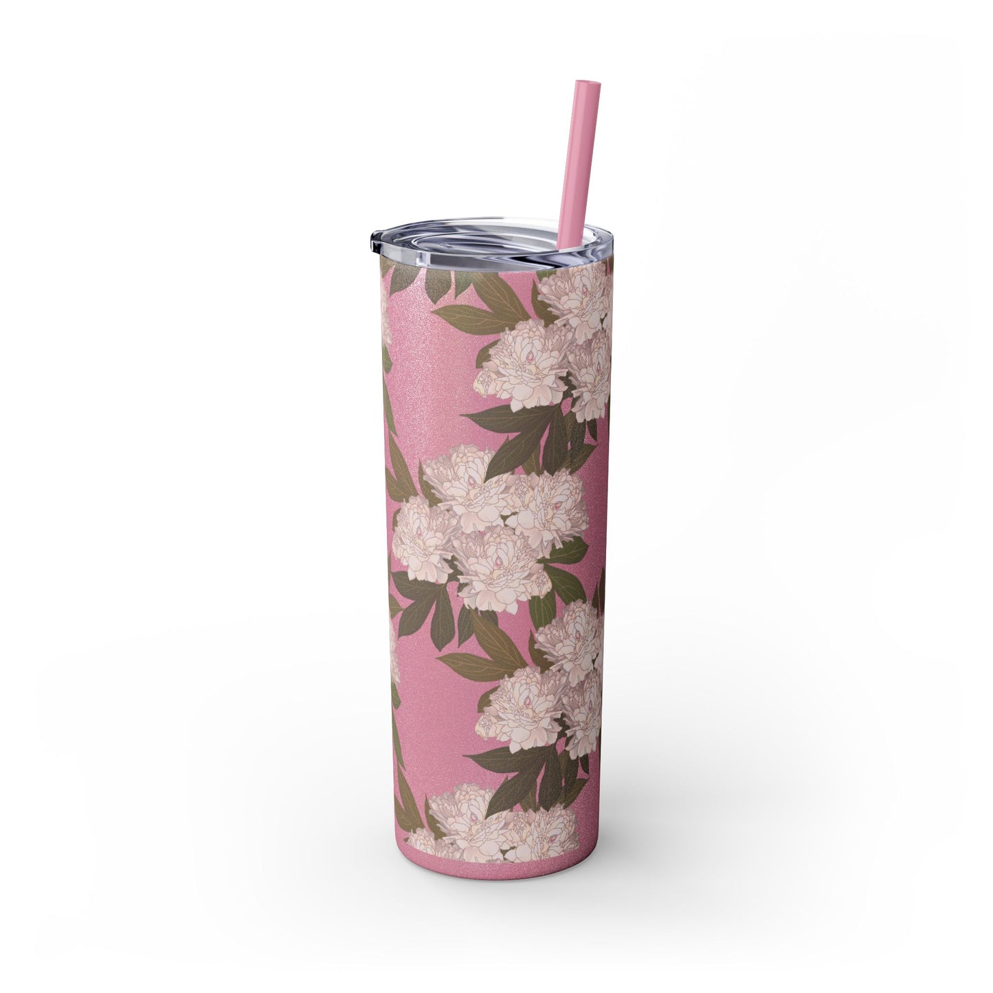 Floral Skinny Tumbler with Straw, 20oz featuring Rachel's Peonies© in a variety of colors and finishes. Easy to Hold Skinny Tumbler, Elegant Drinkware for Home, Office, Wedding, Gifts, and Daily Use