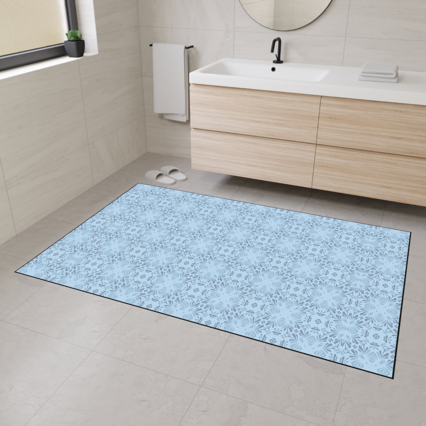 Stylish Heavy Duty Floor Mat Frond Splash Mini© Blue, for Durable Home Decor, Entryway Rug, Non-Slip Kitchen Mat, Modern Design