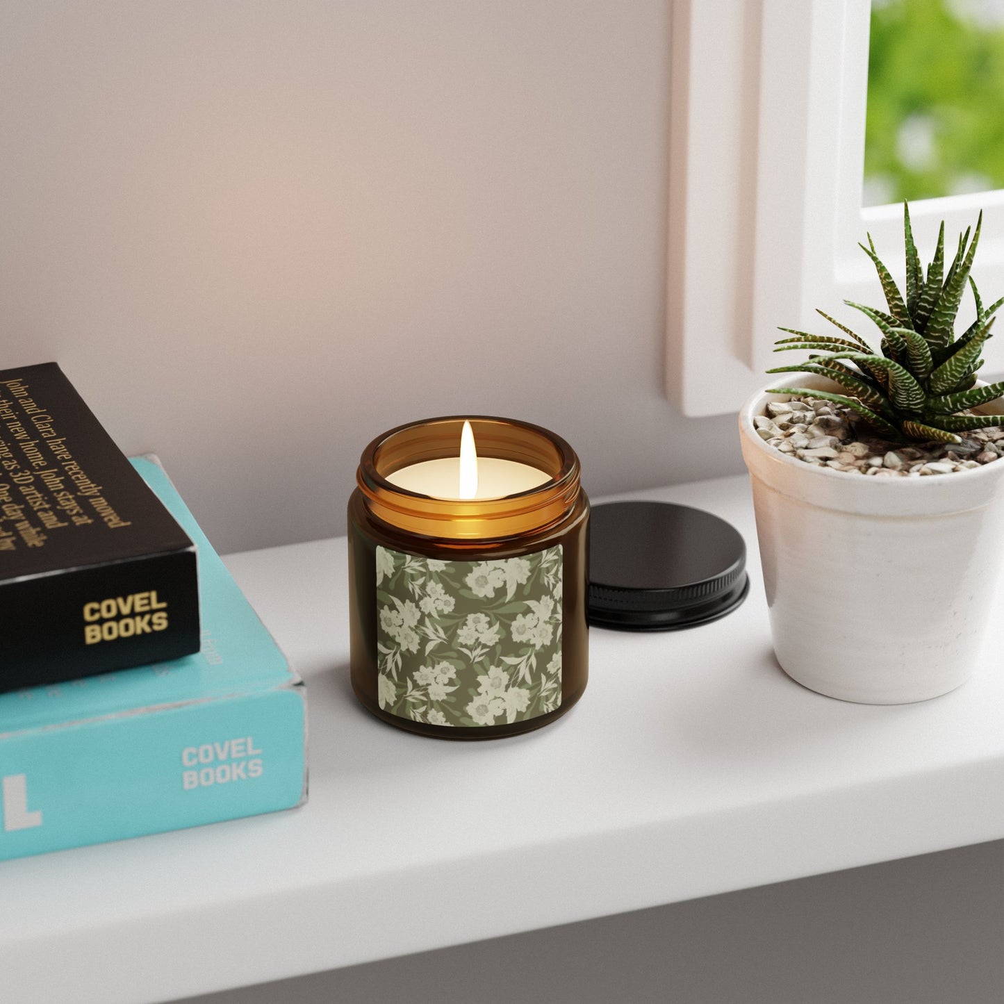 Floral Scented Candle, Featuring Elaine© in Olive, Relaxing Autumn Home Decor, Gift for Her, Aromatherapy Jar, Eco-Friendly Candle, Birthday Gift, Relaxation