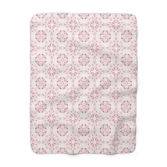 Sherpa Fleece Blanket - Batik Scatter, Red and White