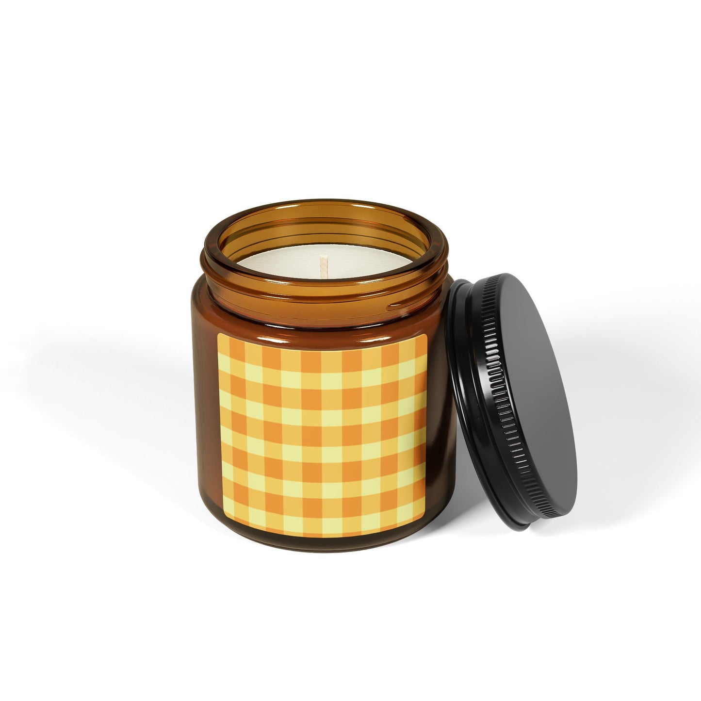 Cozy Scented Soy Candle, Orange Gingham Pattern Candle for Home Decor, Relaxation Gift, Aromatherapy Candle, Eco-Friendly Candle