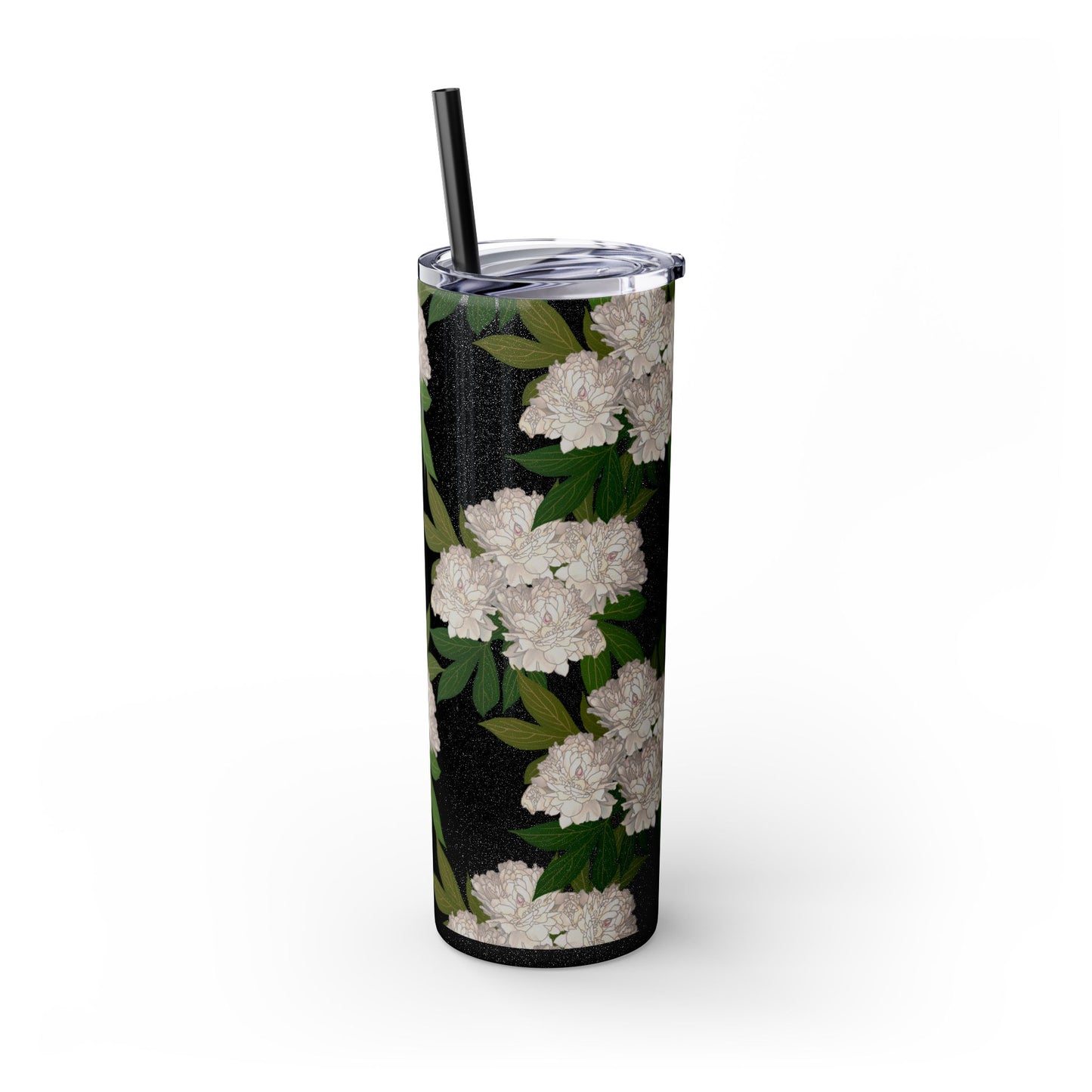 Floral Skinny Tumbler with Straw, 20oz featuring Rachel's Peonies© in a variety of colors and finishes. Easy to Hold Skinny Tumbler, Elegant Drinkware for Home, Office, Wedding, Gifts, and Daily Use