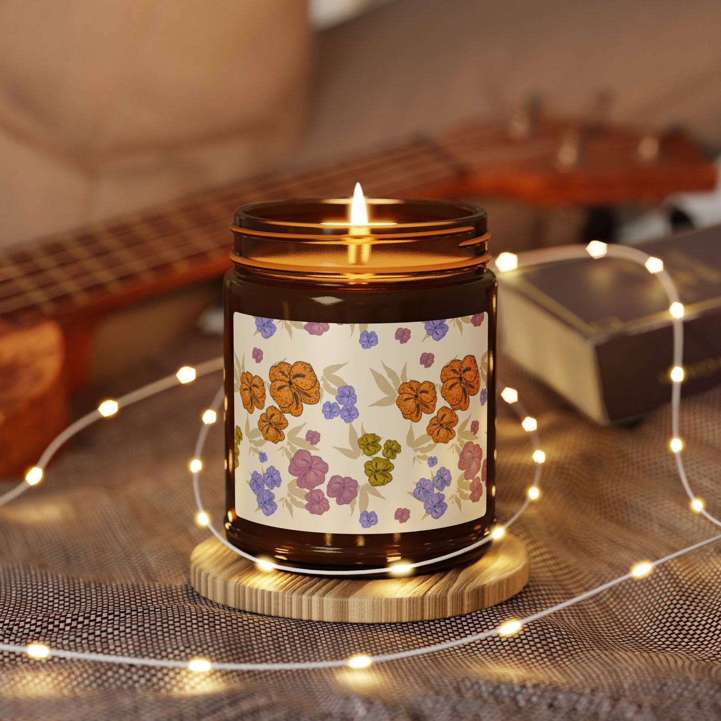 Floral Scented Soy Candle, Eco-Friendly Candle, Featuring Textured Floral© Home Decor, Gift for Her, Aromatherapy, Relaxation, Multi-Size Amber Jar