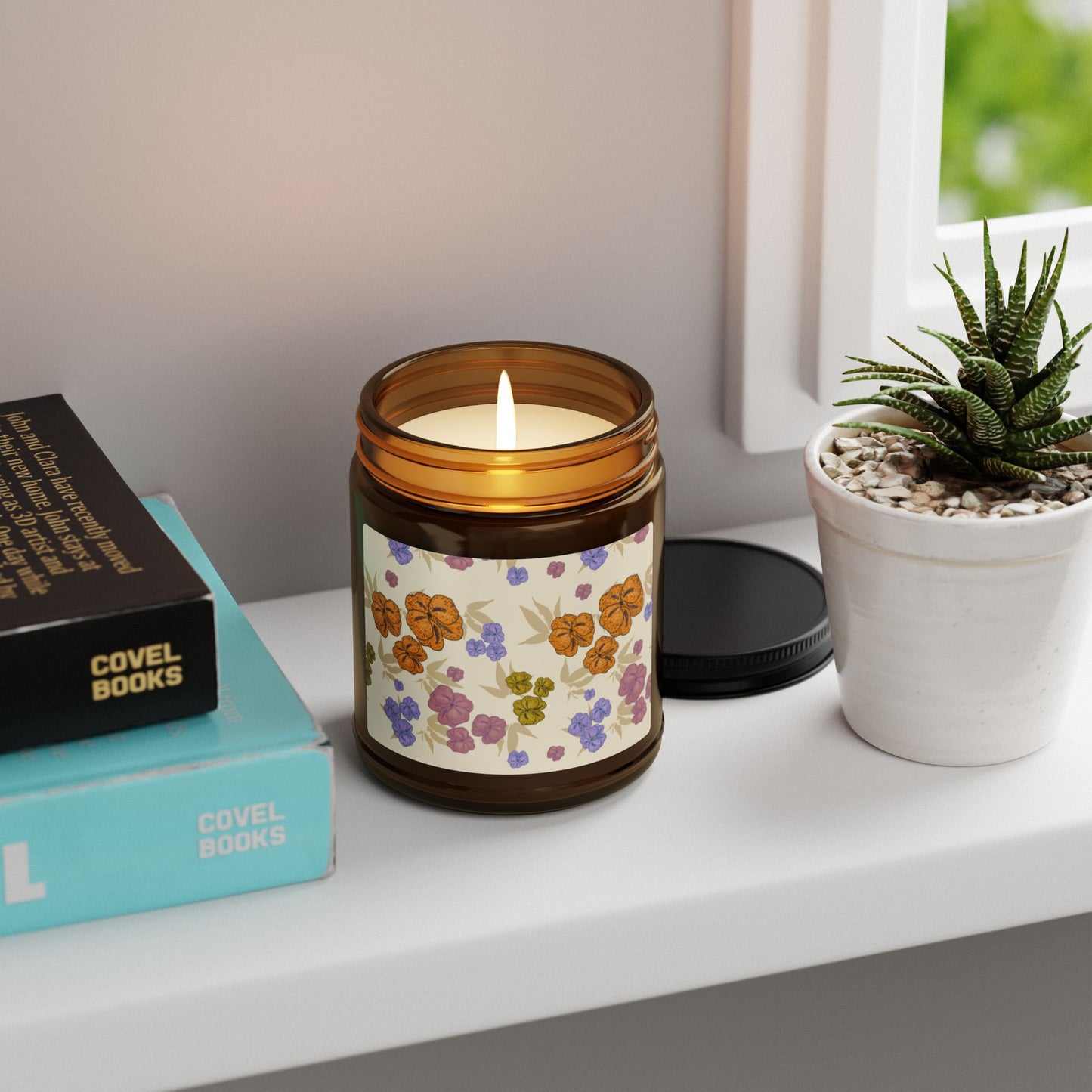 Floral Scented Soy Candle, Eco-Friendly Candle, Featuring Textured Floral© Home Decor, Gift for Her, Aromatherapy, Relaxation, Multi-Size Amber Jar