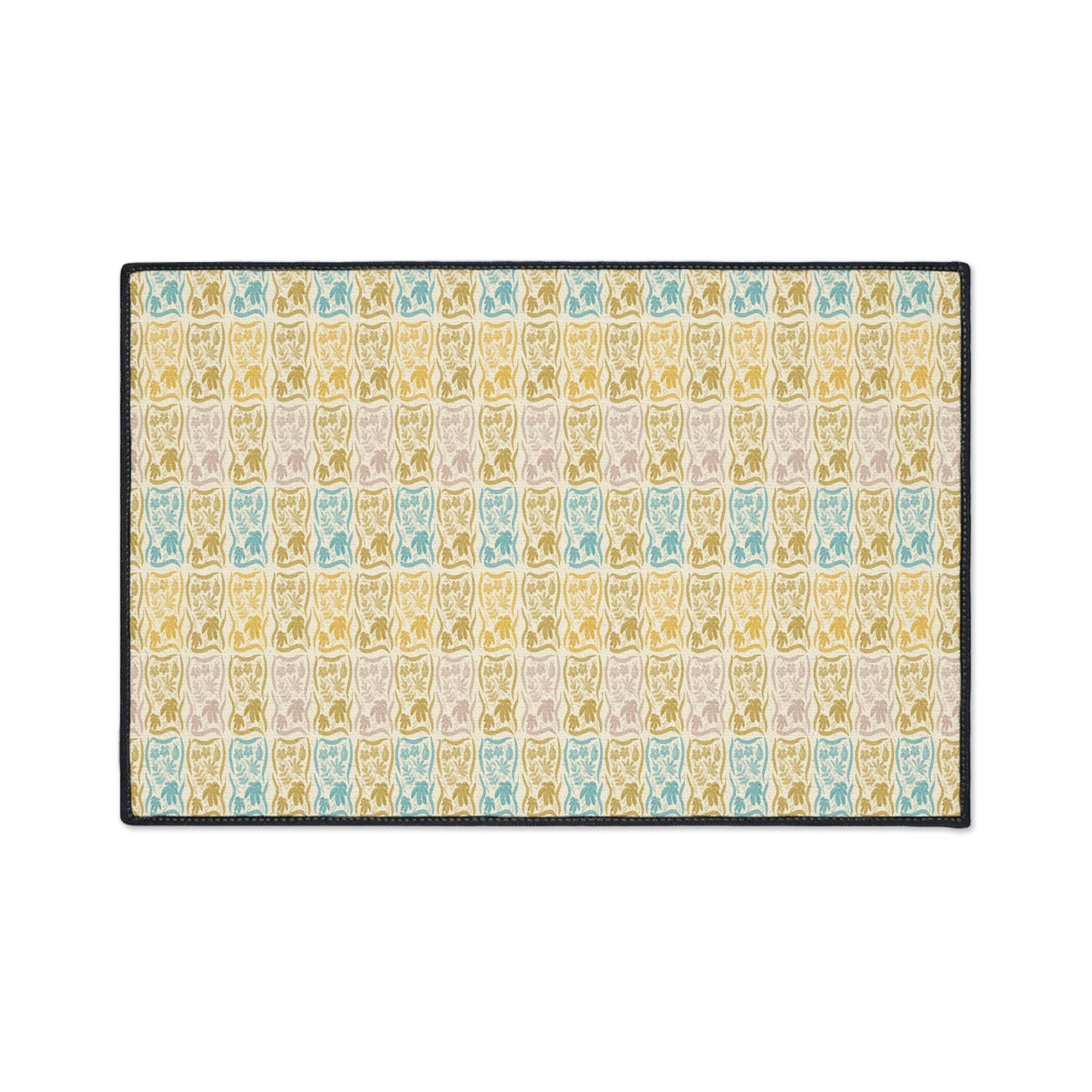 Stylish Heavy Duty Floor Mat for Home & Office | Boho Floral Block Print© Blue and Yellow, Durable Entryway Rug, Non-Slip Mat,