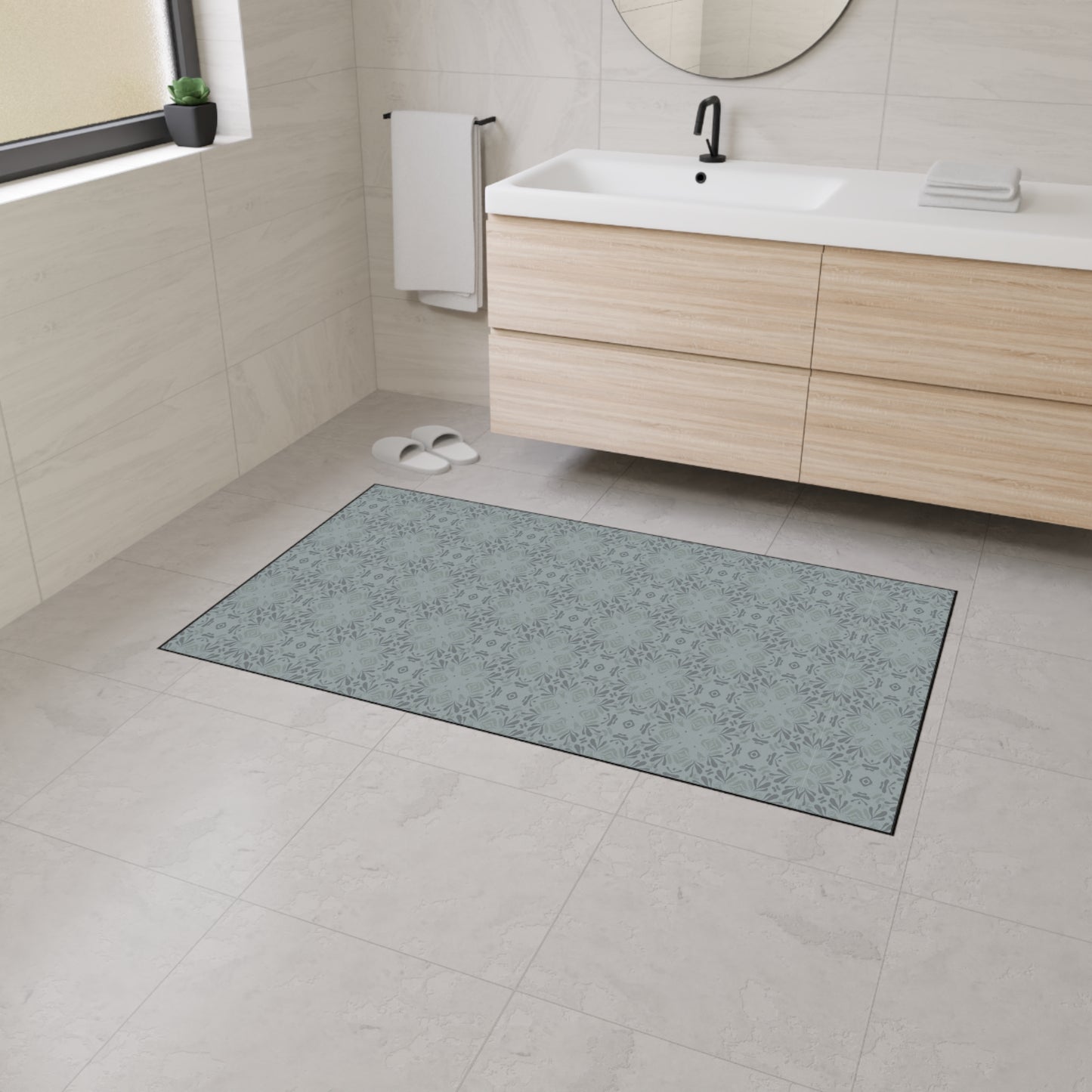 Elegant Heavy Duty Floor Mat Frond Splash Mini© Slate, for Home, Office Rug, Non-Slip Entryway Mat, Modern Kitchen Decor, Durable Area Rug