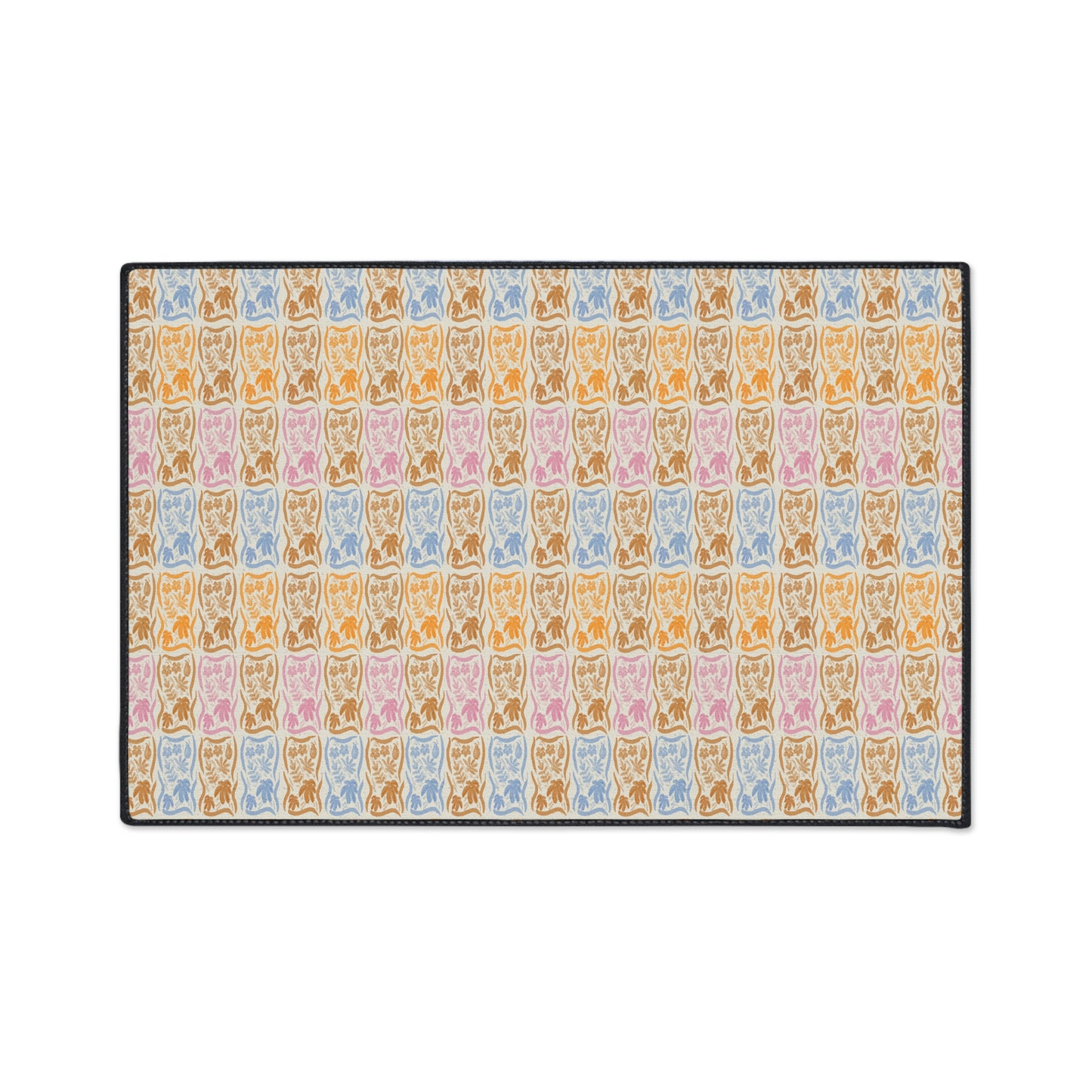 Stylish Heavy Duty Floor Mat - Boho Floral Block Print© Orange, Durable Entryway Rug, Non-Slip Doormat, Kitchen Floor Protector,