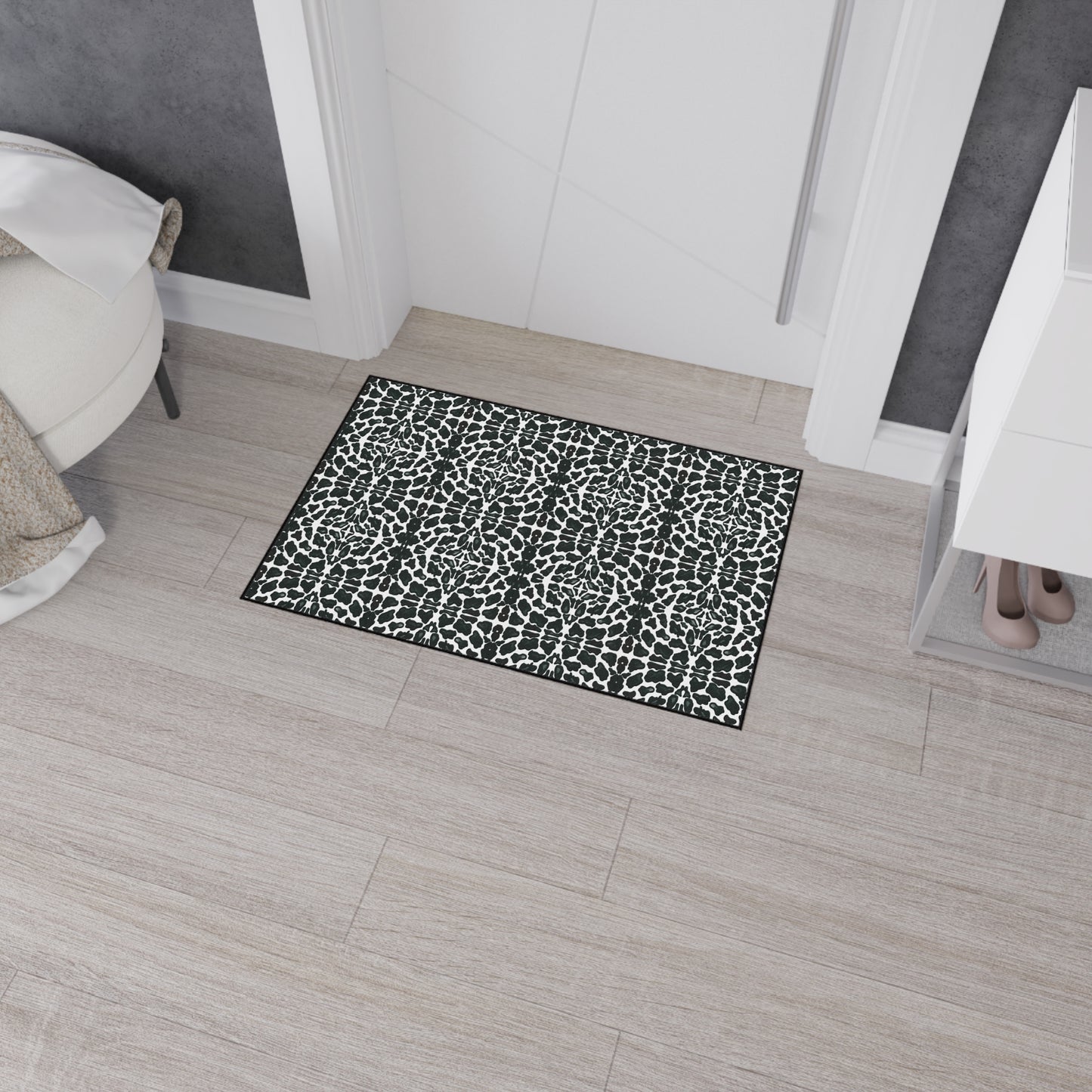 Elegant Heavy Duty Floor Mat | Animal Print Black and White Home Decor, Non-Slip Kitchen Rug, Bathroom Floor Covering, Indoor/Outdoor Use