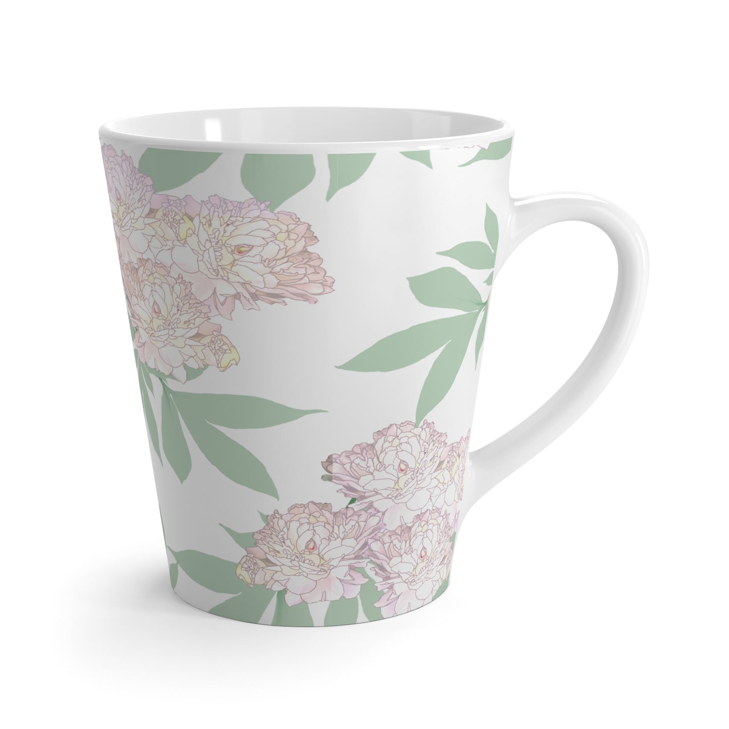 Latte Mug, Rachel's Peonies© White