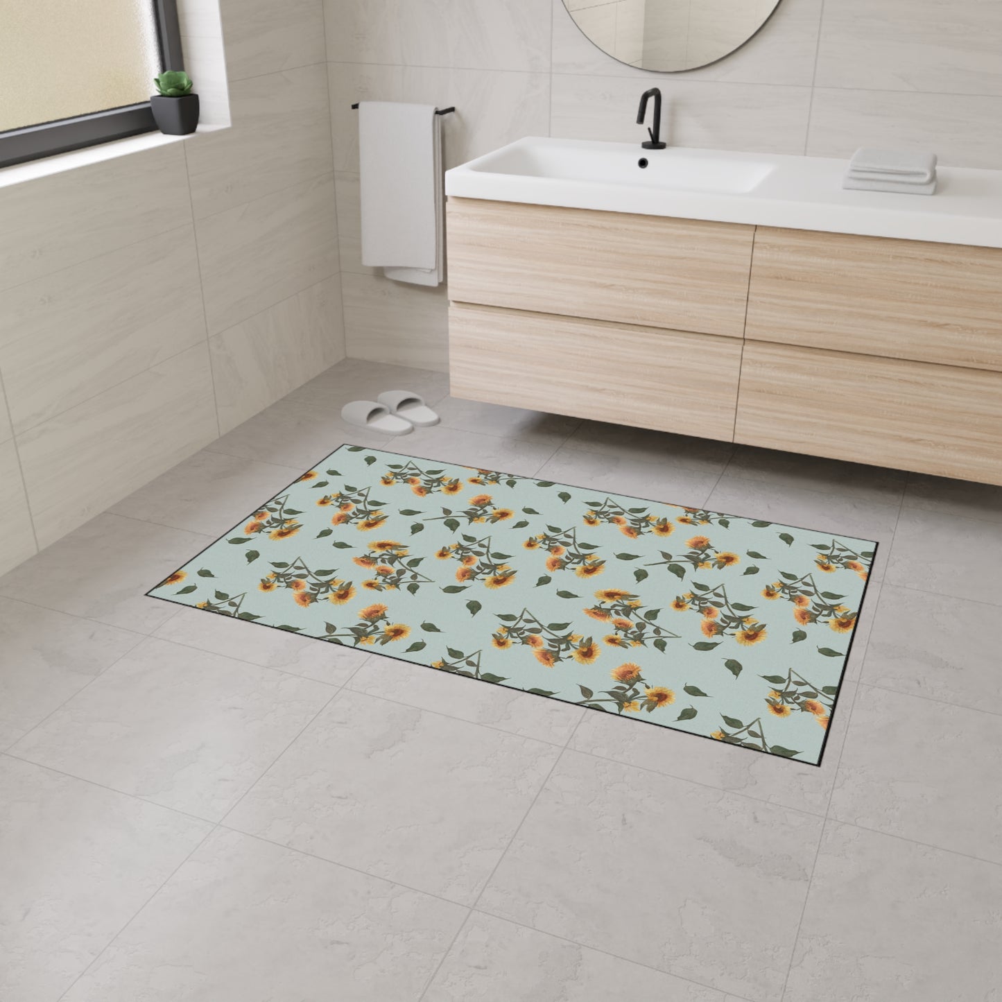 Floral Heavy Duty Floor Mat - Sunflower Debut© Woodland Blue, Functional Home Decor, Kitchen Mats, Entryway Rugs, Boho Style