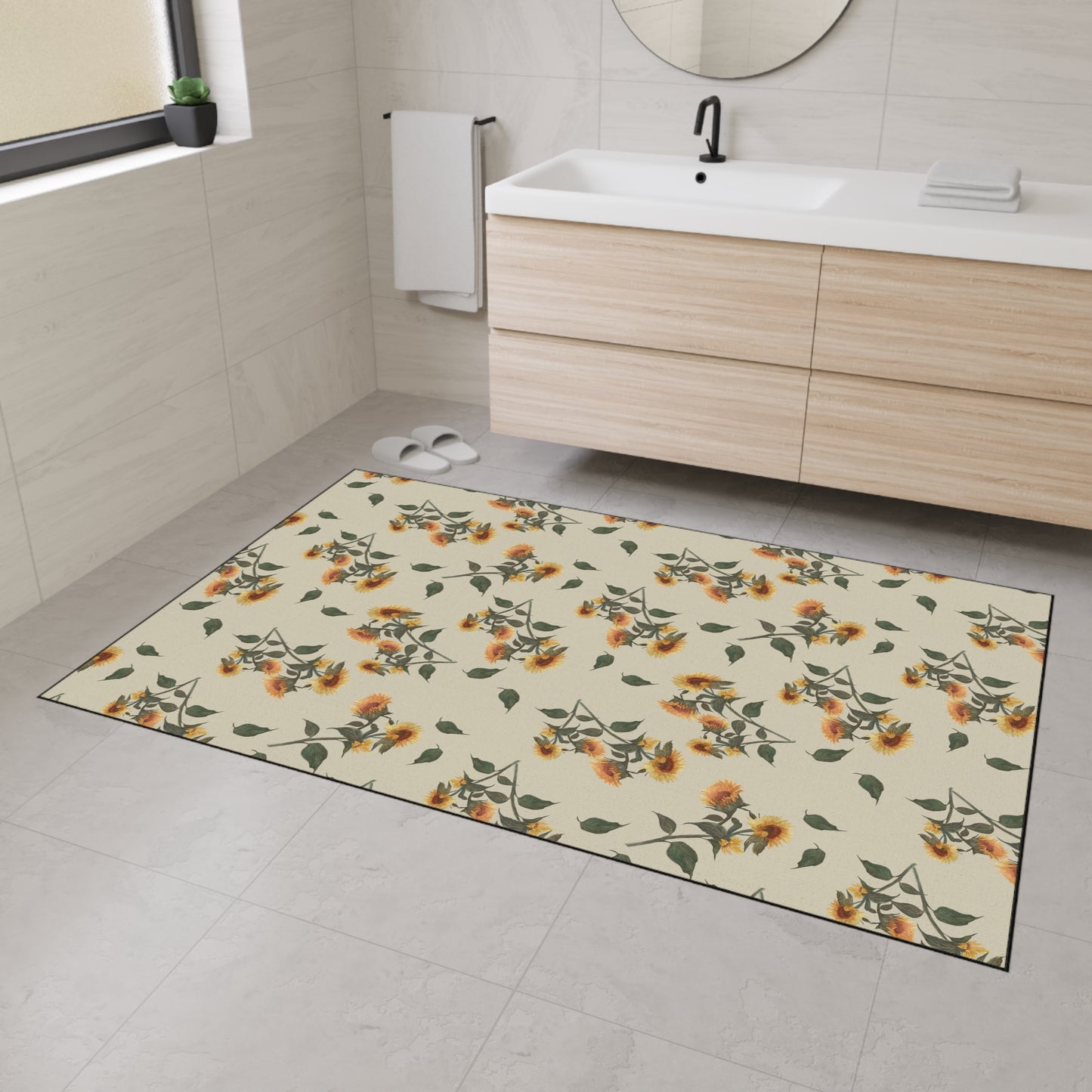 Floral Heavy Duty Floor Mat | Sunflower Debut© Manchest Tan, Durable Home Decor, Entryway Rug, Kitchen Mat, Non-Slip Area Rug