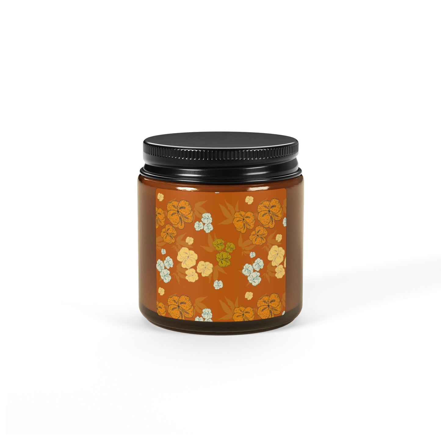 Textured Floral© Deep Orange, Scented Soy Candle in Amber Jar, Featuring Cozy Textured Floral© Autumn Design Aroma Candle
