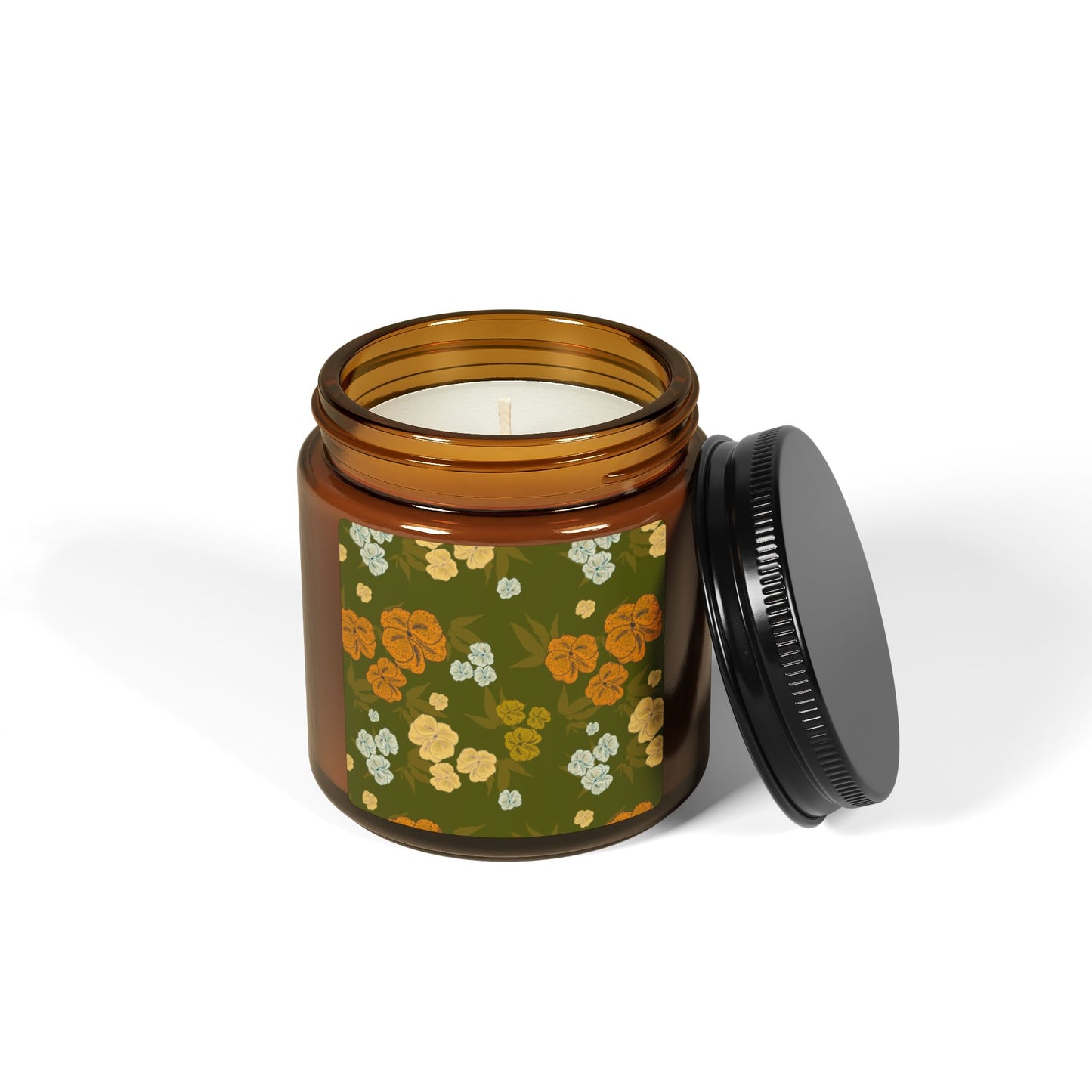 Aromatic Scented Soy Candle - Eco-Friendly Home Decor, Featuring Textured Floral© in Emerald for Autumn. Aromatherapy Gift, Rustic Wedding Favor, Cozy Home Essential, Eco-Friendly Candle
