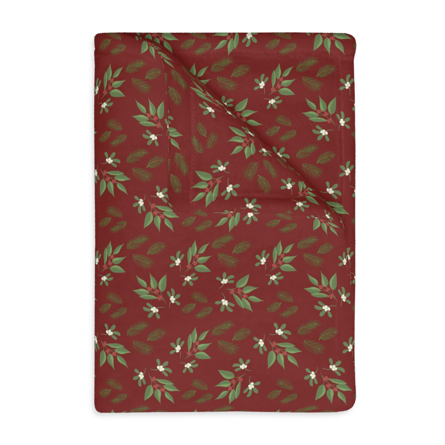 Velveteen Microfiber Blanket (Two-sided print) - Mistletoe, Berries and Sprigs, Cranberry