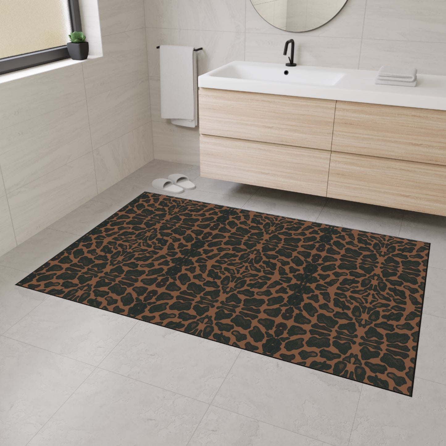 Stylish Animal Print Heavy Duty Floor Mat, Luxury Entrance Rug, Featuring Leopard/Panther© in Tan and Black. Non-Slip Kitchen Mat, Outdoor Flooring, Animal Print Accent Rug