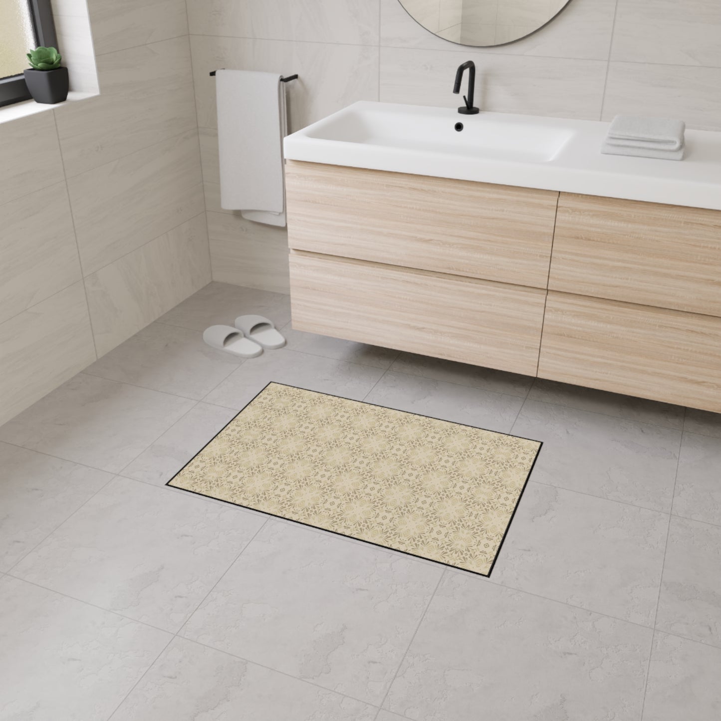 Stylish Heavy Duty Floor Mat, Frond Splash Mini© Beige, for Home Entryway, Durable Decorative Rug, Modern Kitchen Mat, Versatile Non-Slip