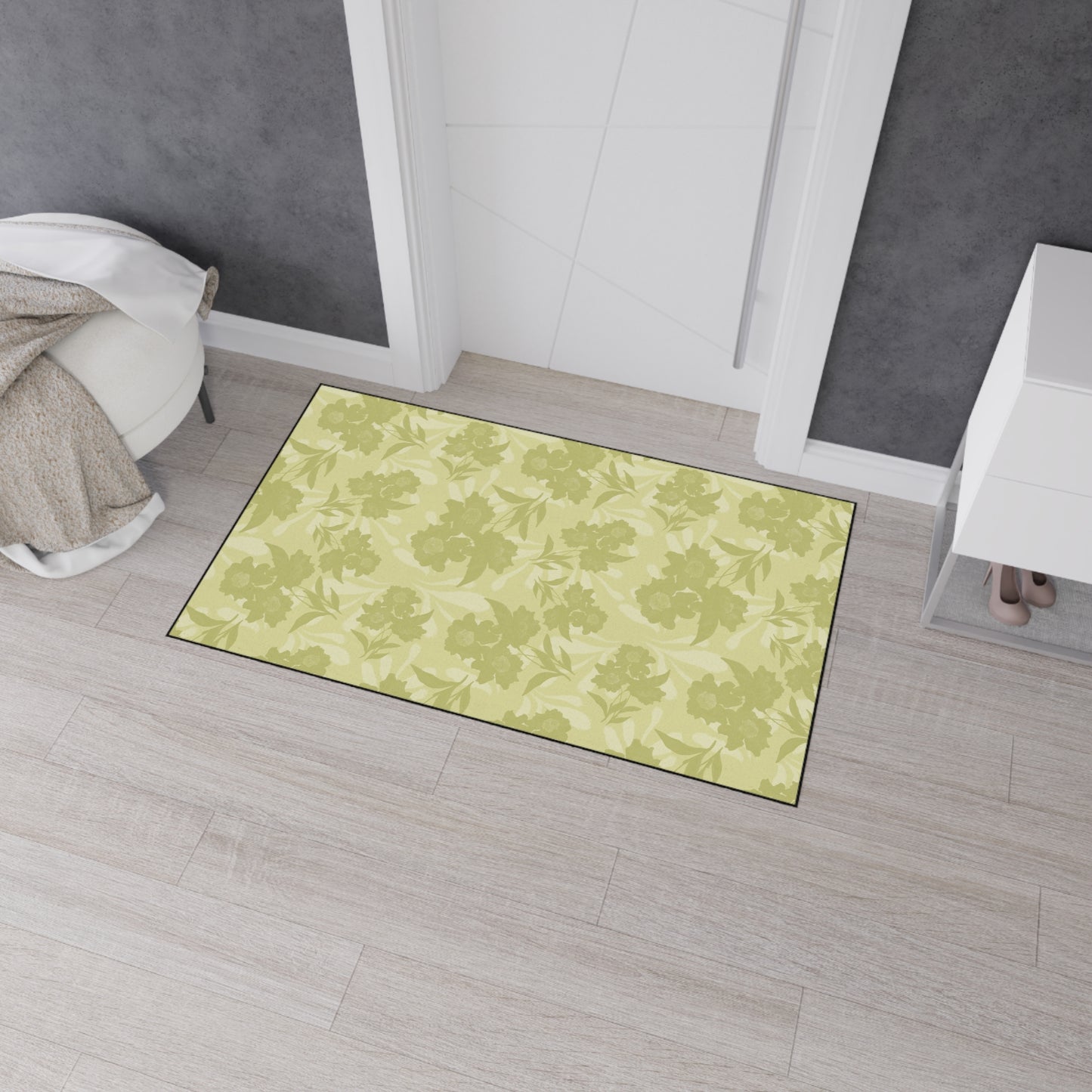 Floral Heavy Duty Floor Mat - Featuring Elaine© in Sage. Durable, Non-Slip Rug for Home Decor