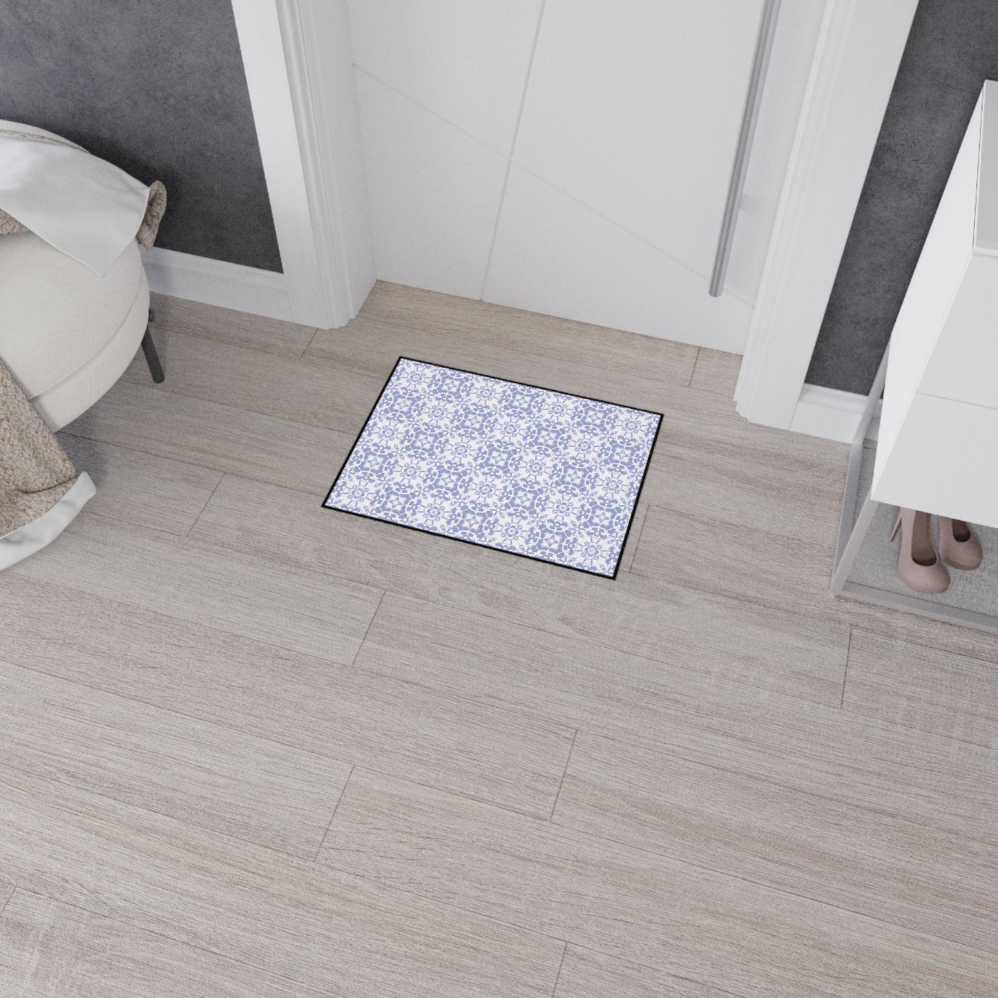 Stylish Heavy Duty Floor Mat Round Coastal Tile© Periwinkle, for Entryway, Kitchen Decor, Home Rug, Non-Slip Mat, Durable Area Rugs
