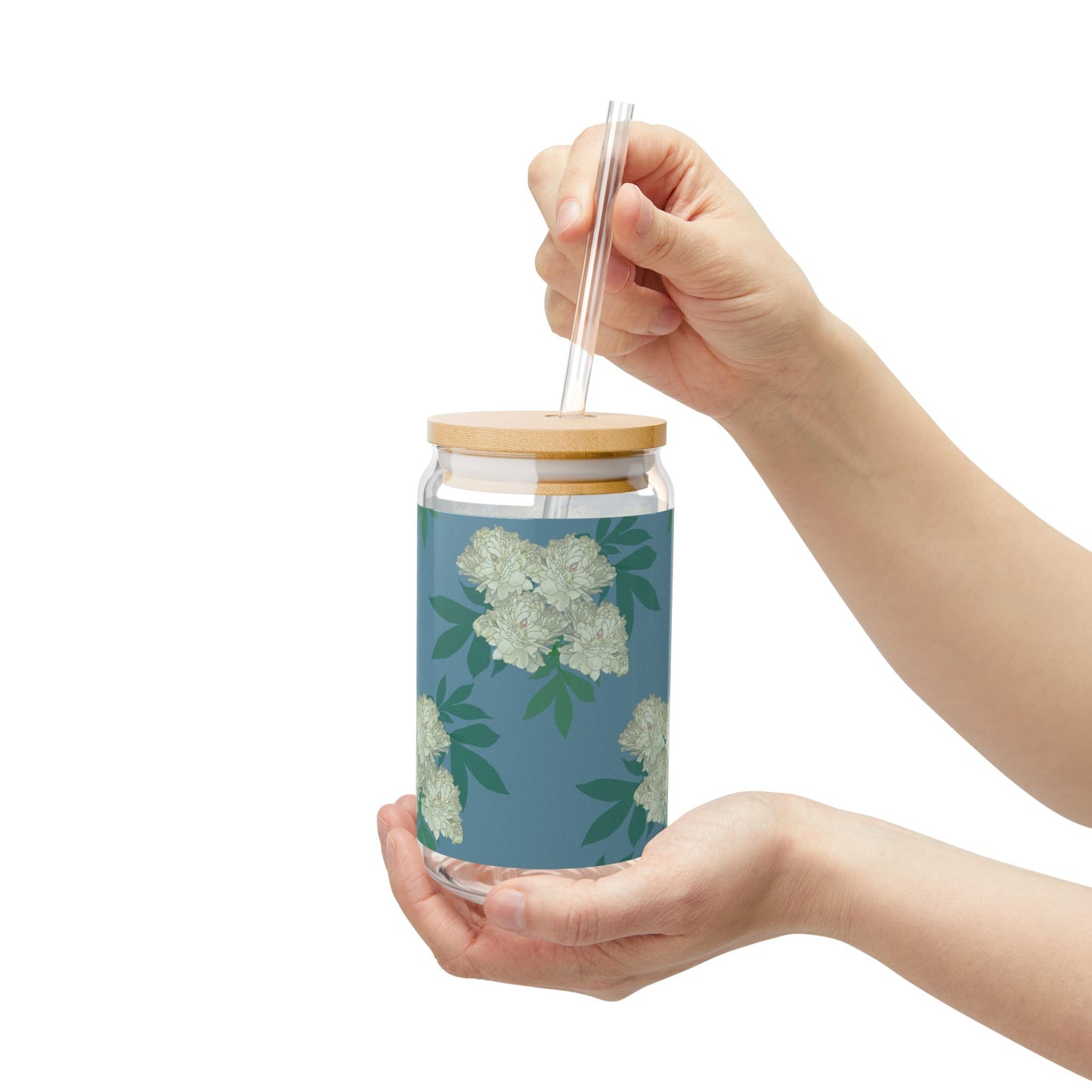 Sipper Glass, Rachel's Peonies© Blue, 16oz