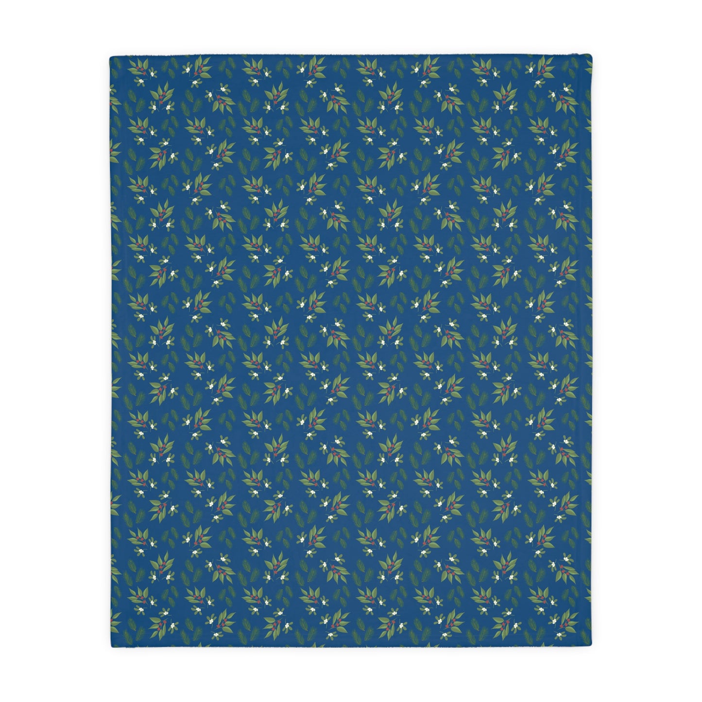 Velveteen Microfiber Blanket (Two-sided print) - Mistletoe, Berries and Sprigs, Dark Blue