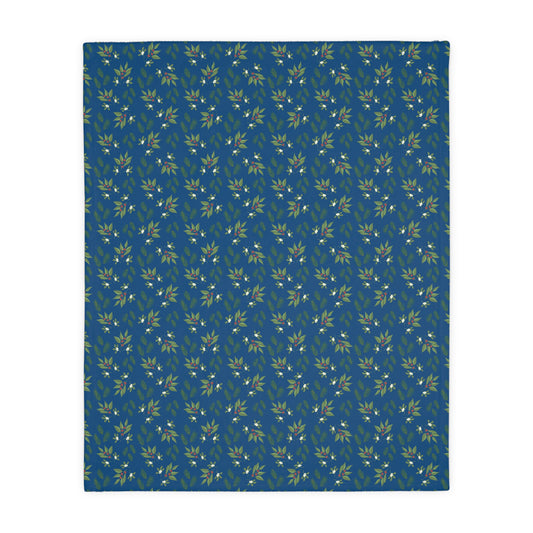 Velveteen Microfiber Blanket (Two-sided print) - Mistletoe, Berries and Sprigs, Dark Blue