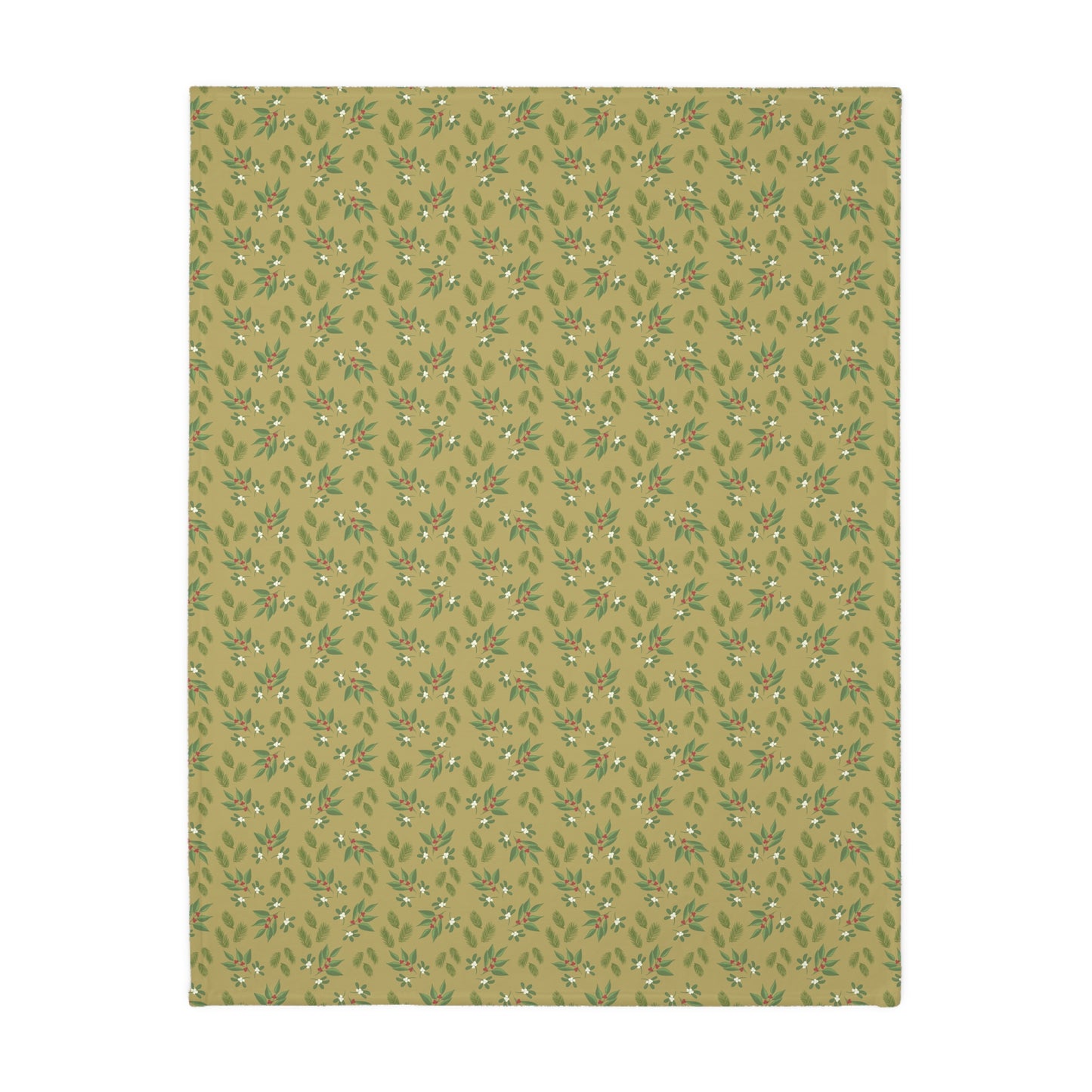 Velveteen Microfiber Blanket (Two-sided print), Mistletoe, Berries and springs, Gold