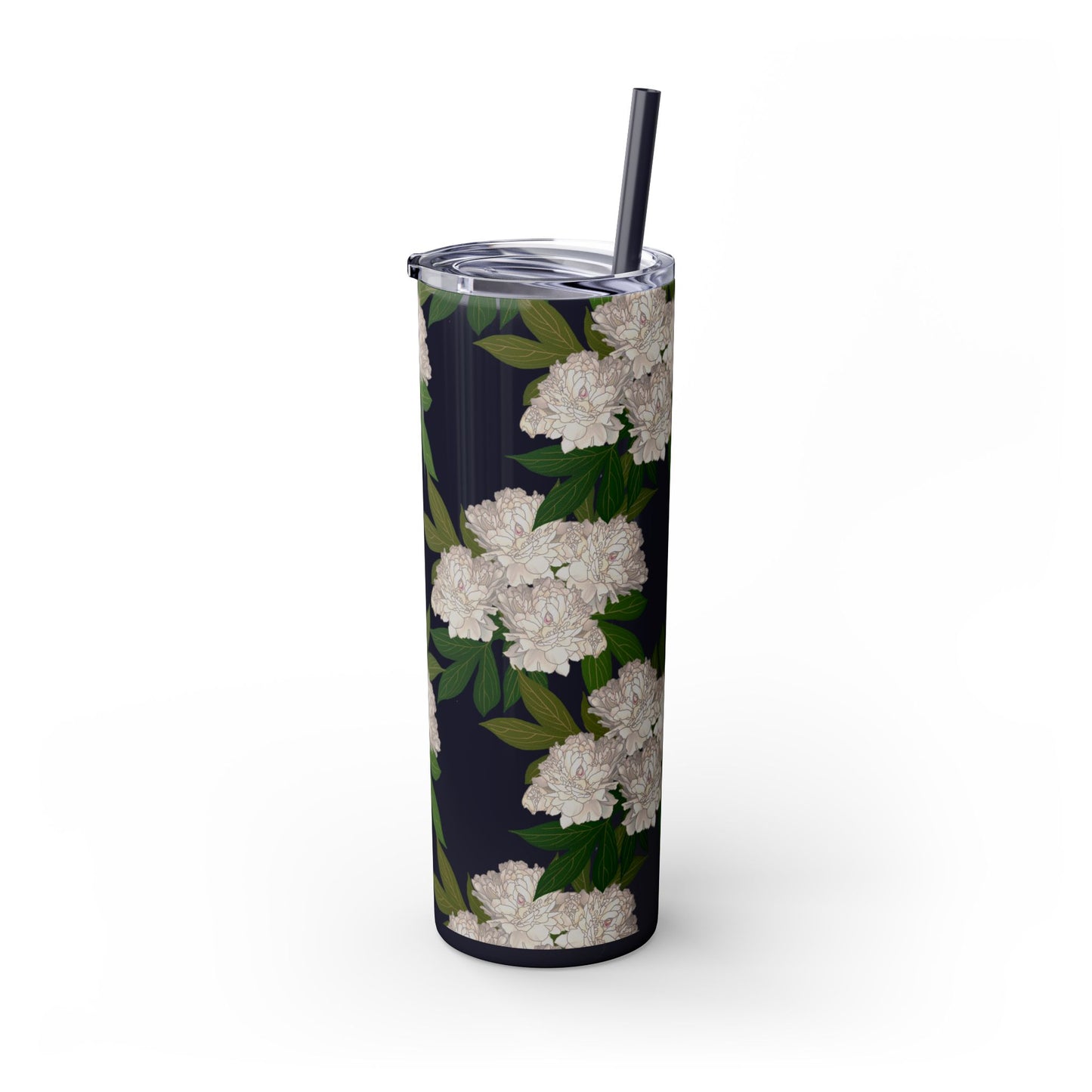 Floral Skinny Tumbler with Straw, 20oz featuring Rachel's Peonies© in a variety of colors and finishes. Easy to Hold Skinny Tumbler, Elegant Drinkware for Home, Office, Wedding, Gifts, and Daily Use