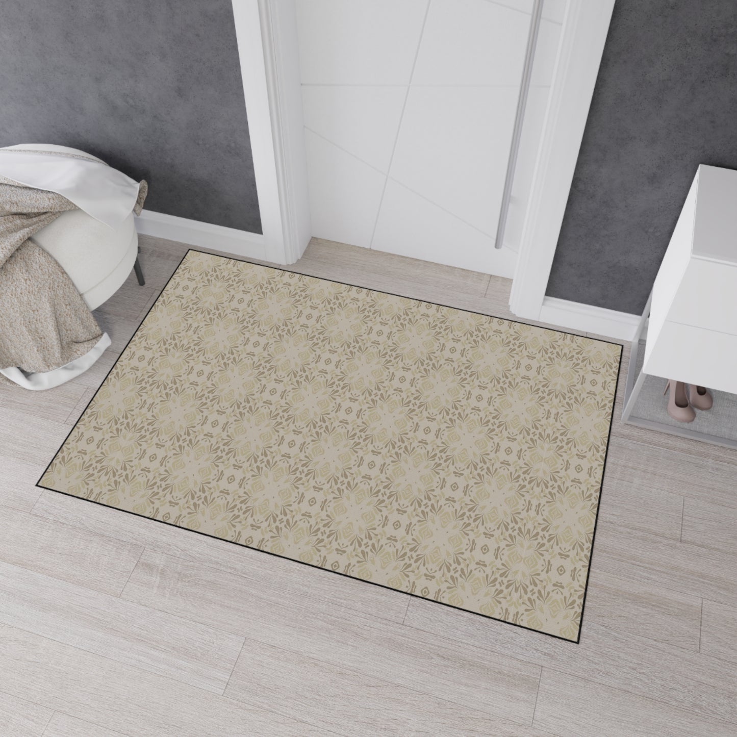 Elegant Heavy Duty Floor Mat Frond Splash Mini© Taupe, for Home, Kitchen, Office, Rustic Decor, Stylish Entrance Rug, Pet-Friendly Mat