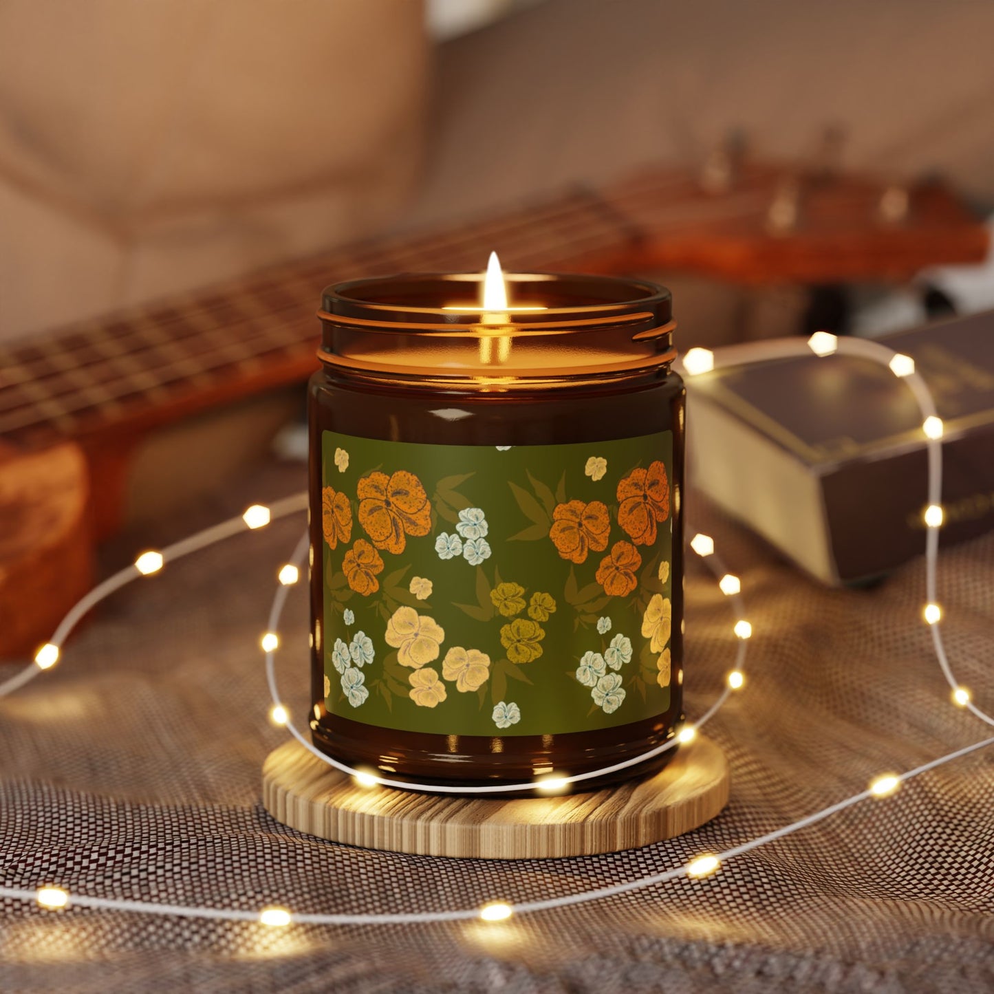 Aromatic Scented Soy Candle - Eco-Friendly Home Decor, Featuring Textured Floral© in Emerald for Autumn. Aromatherapy Gift, Rustic Wedding Favor, Cozy Home Essential, Eco-Friendly Candle