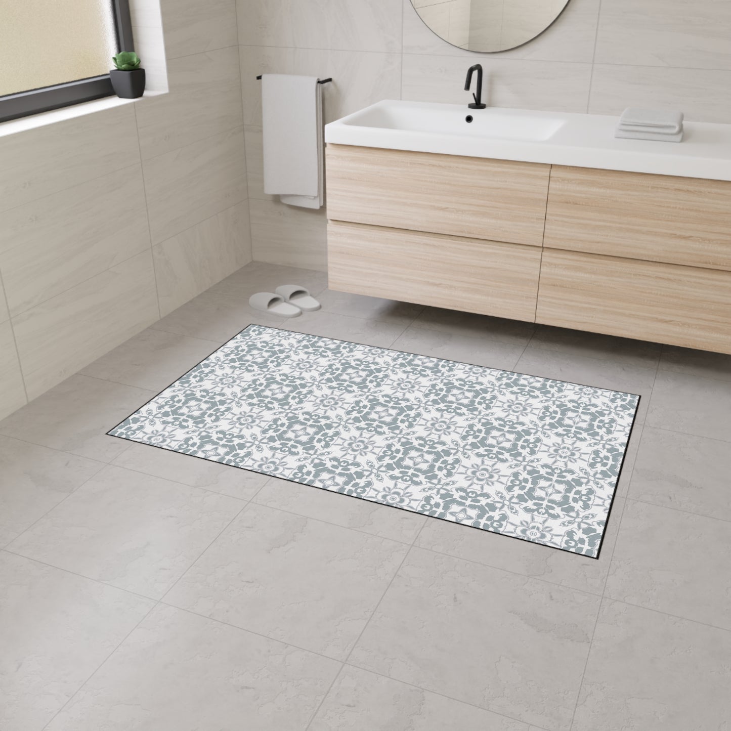 Stylish Heavy Duty Floor Mat Round Coastal Tile© Slate, for Home Decor, Entryway Rug, Indoor/Outdoor Use, Non-Slip Runner, Modern
