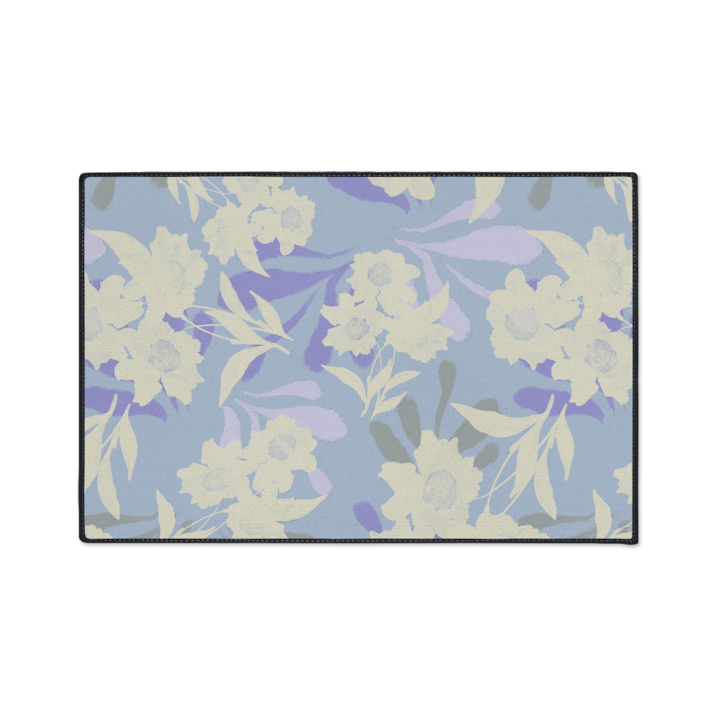 Elegant Floral Elaine© Periwinkle, Heavy Duty Floor Mat - Floral Rubber Entrance Rug, Non-Slip Kitchen Mat, Modern, Indoor/Outdoor Use
