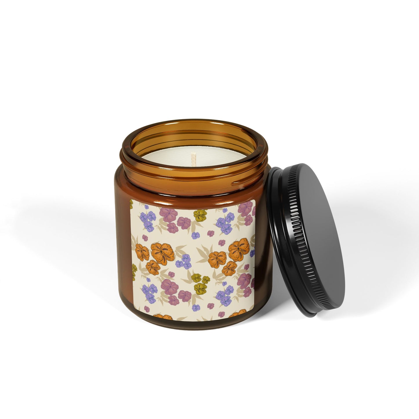 Floral Scented Soy Candle, Eco-Friendly Candle, Featuring Textured Floral© Home Decor, Gift for Her, Aromatherapy, Relaxation, Multi-Size Amber Jar