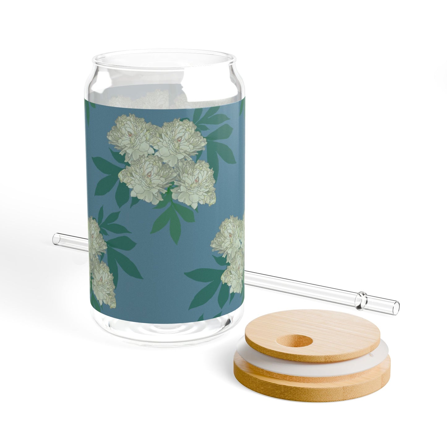 Sipper Glass, Rachel's Peonies© Blue, 16oz
