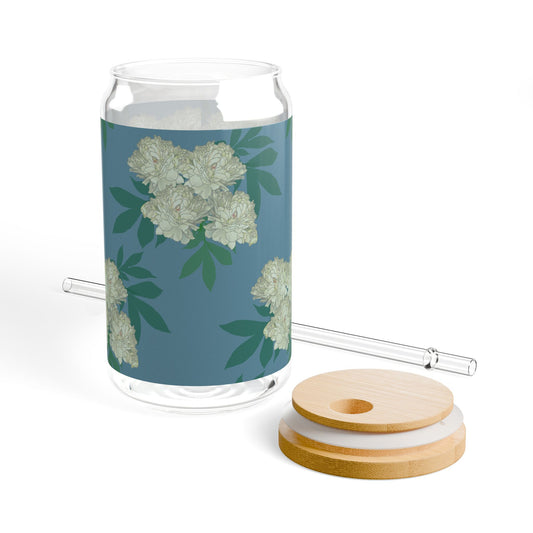 Sipper Glass, Rachel's Peonies© Blue, 16oz