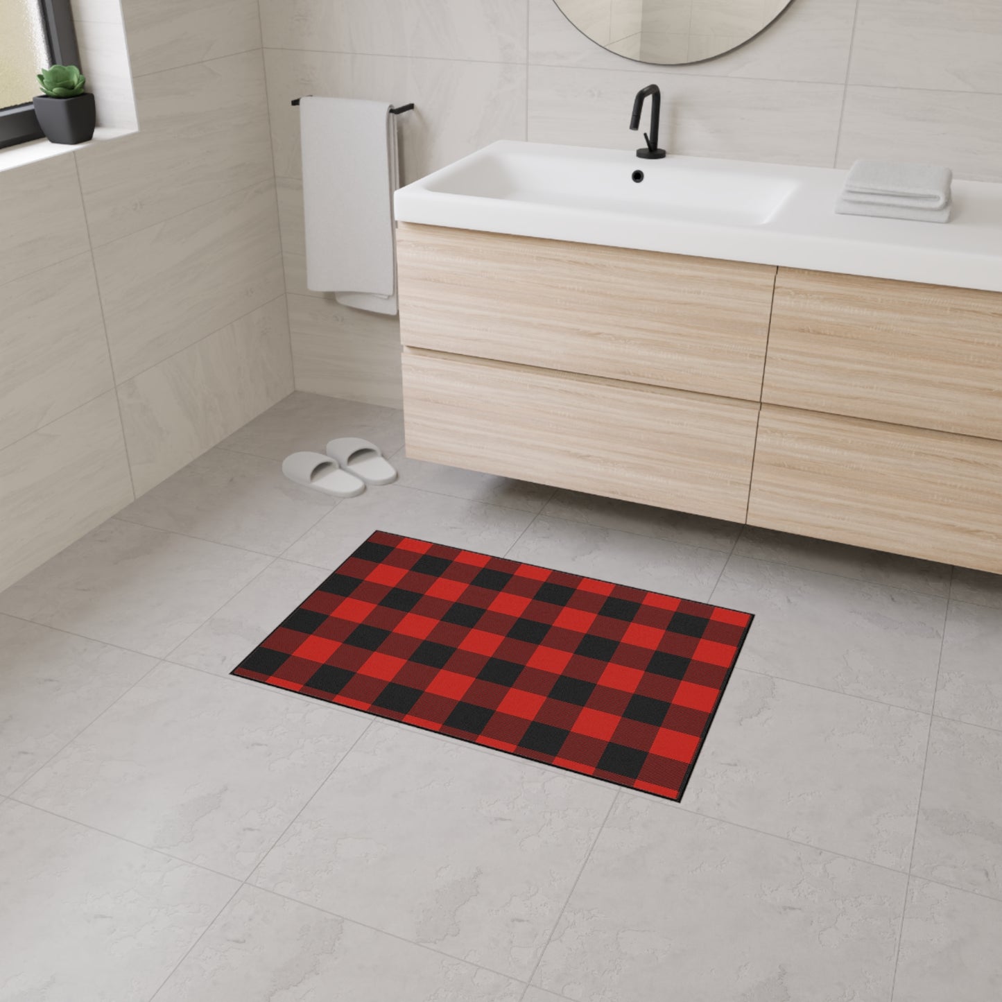 Red and Black Buffalo Check Heavy Duty Floor Mat, Kitchen Rug, Durable Entrance Mat, Outdoor Mat, Cozy Home Decor