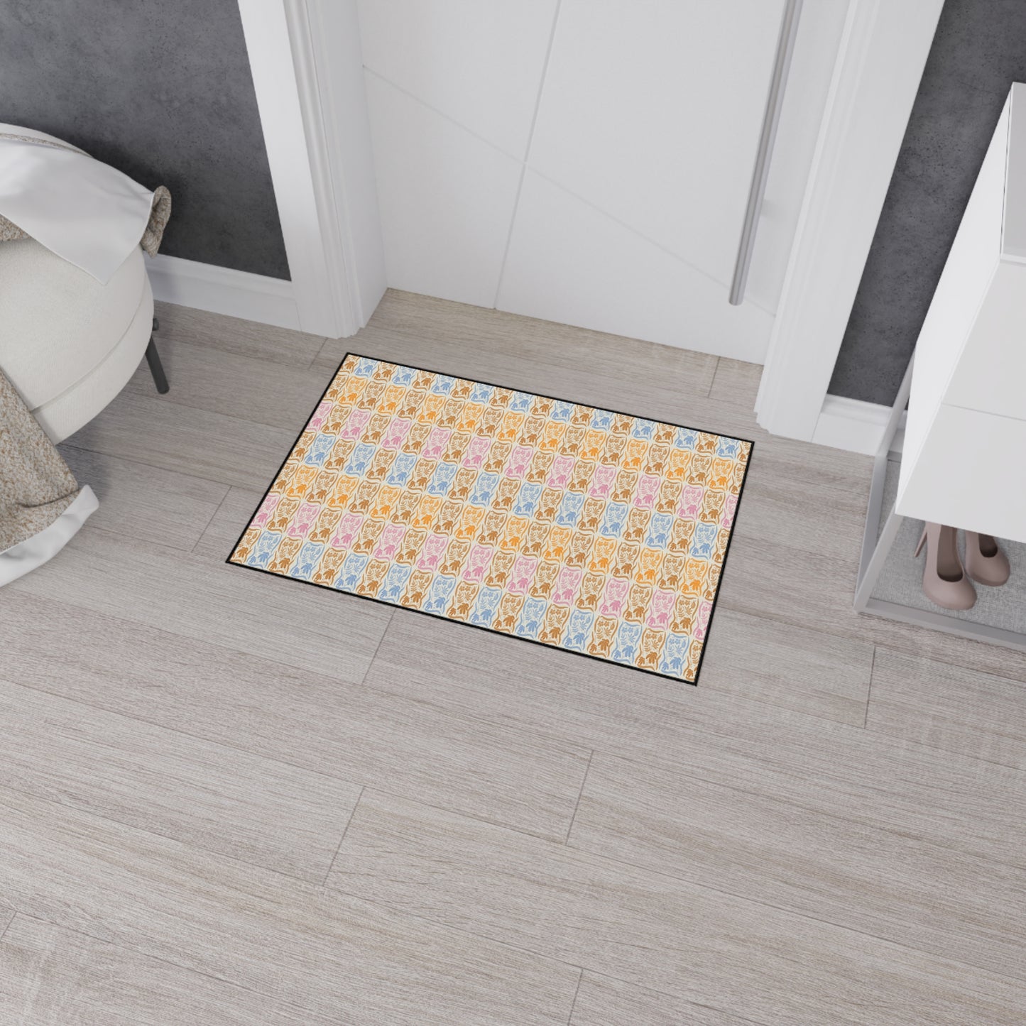 Stylish Heavy Duty Floor Mat - Boho Floral Block Print© Orange, Durable Entryway Rug, Non-Slip Doormat, Kitchen Floor Protector,