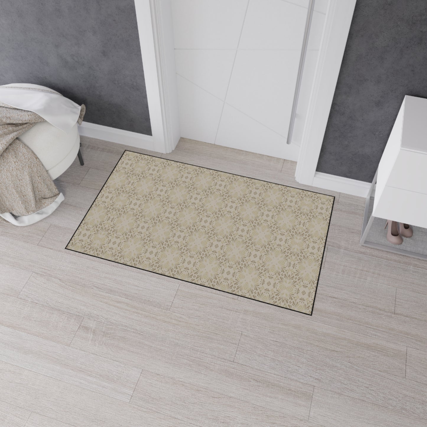 Elegant Heavy Duty Floor Mat Frond Splash Mini© Taupe, for Home, Kitchen, Office, Rustic Decor, Stylish Entrance Rug, Pet-Friendly Mat