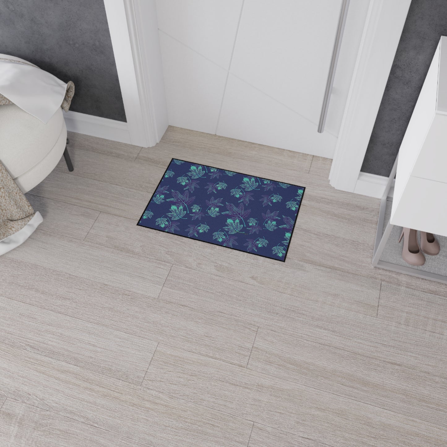 Nature-Inspired Heavy Duty Floor Mat Featuring Oak Leaf Hydranga© in Teal. Durable, Leaves Pattern, Indoor/Outdoor, Holiday & Gift Idea, Home Decor, Kitchen, Entryway